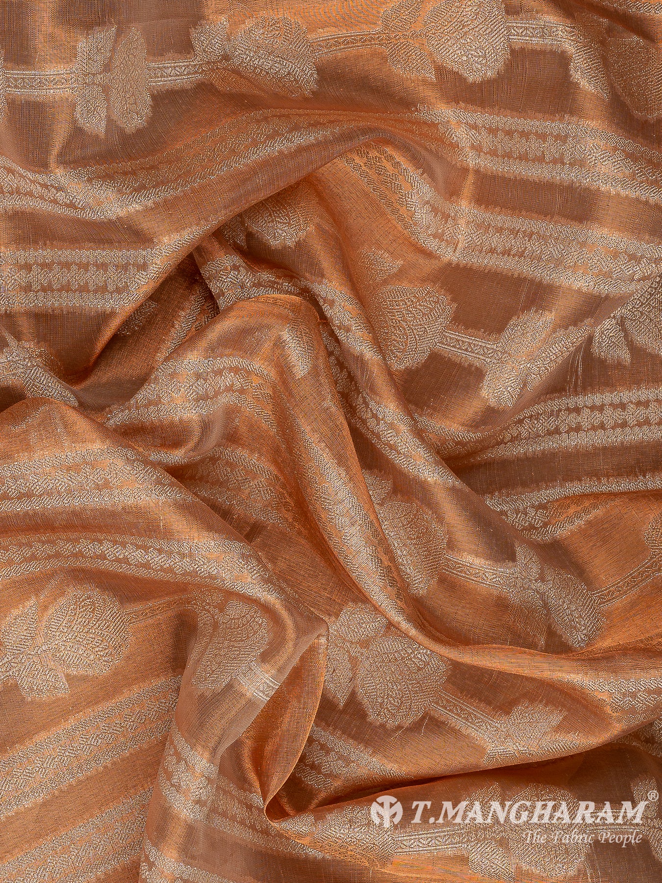 Orange Semi Banaras Fabric - EC11057