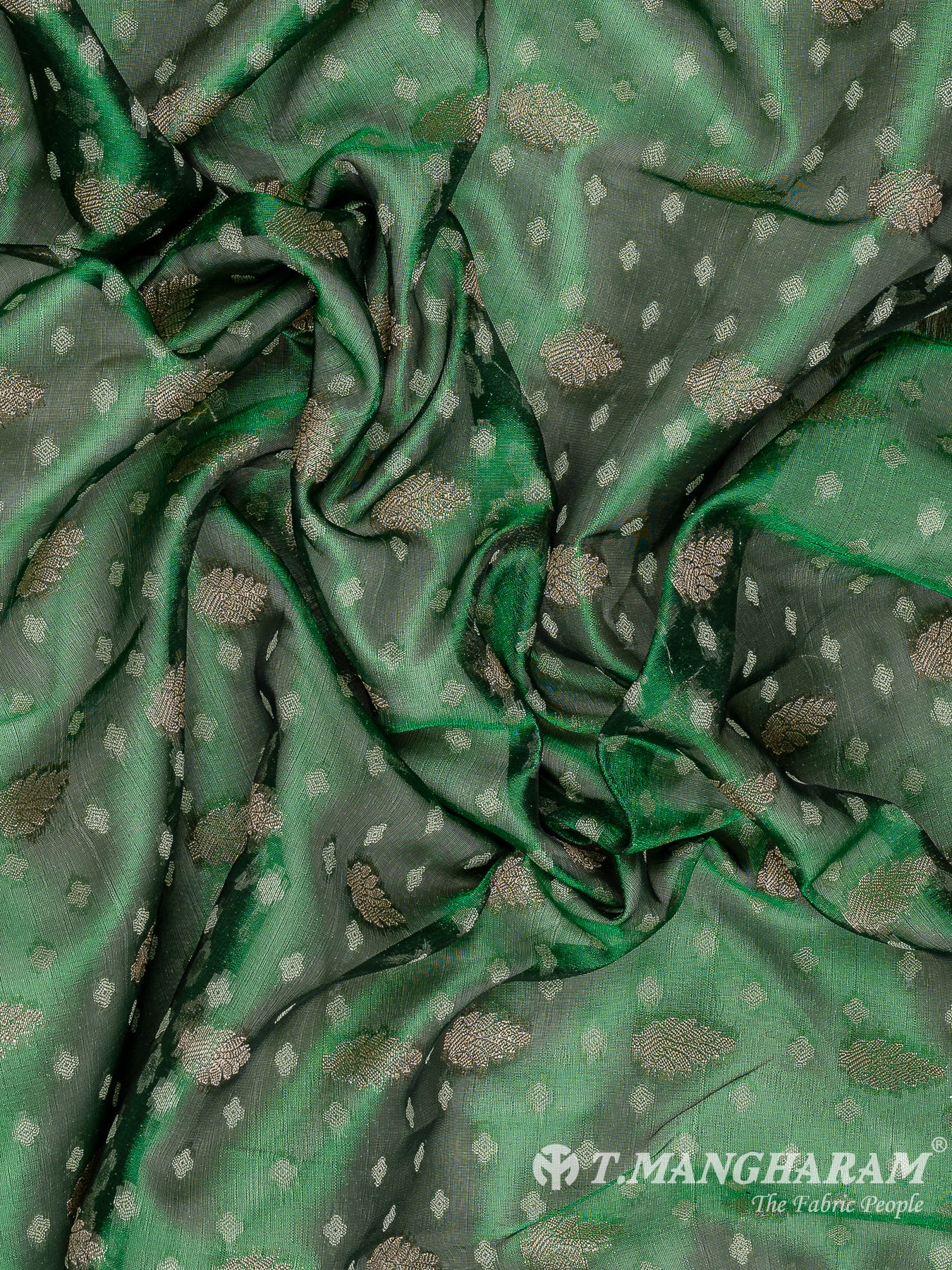 Green Semi Banaras Fabric - EC11072