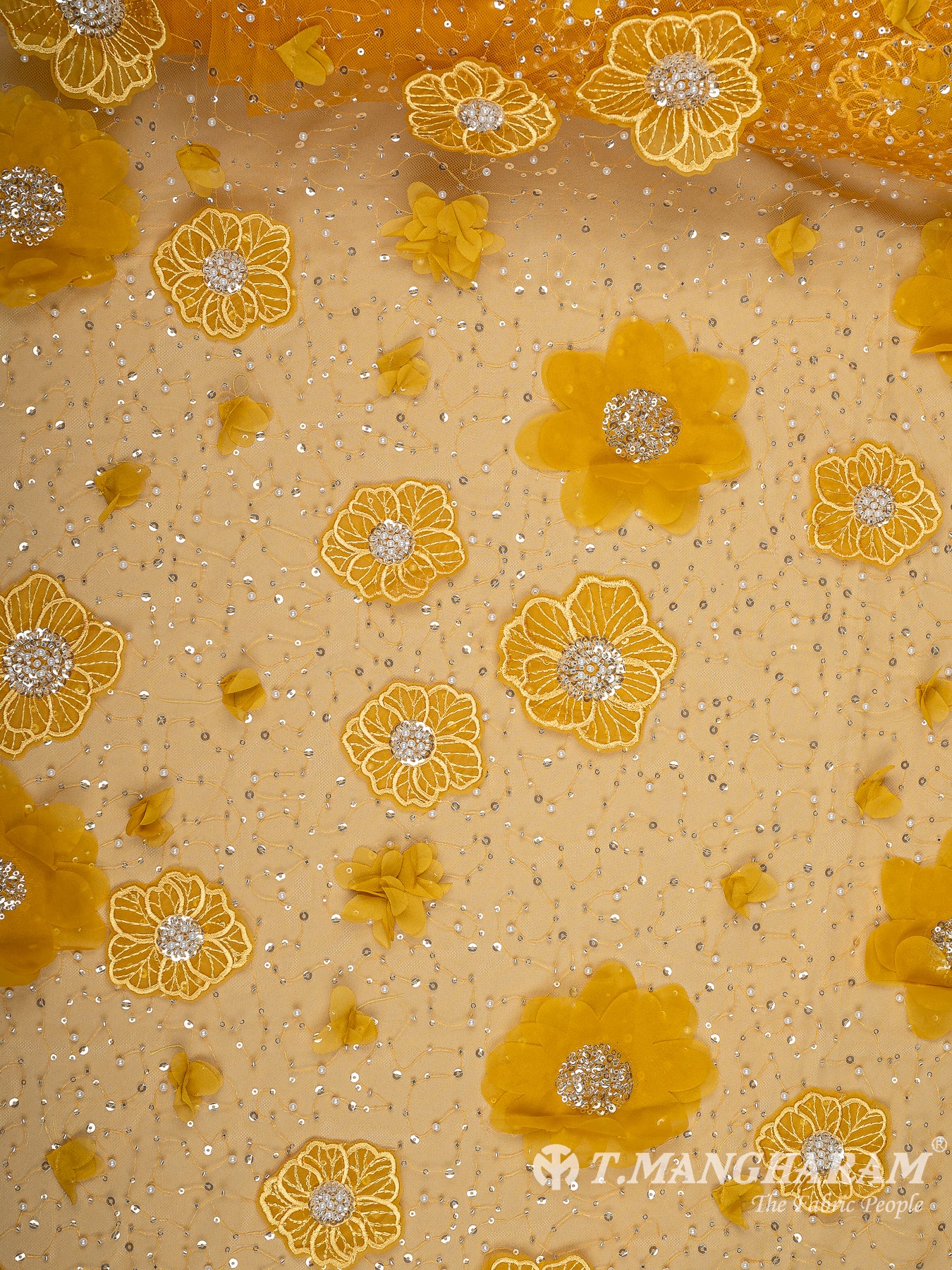 Mustard Yellow Fancy Net Fabric - EA3413 view-3