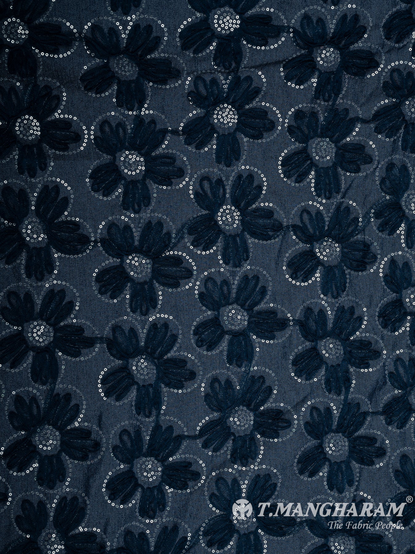 Navy Blue Denim Embroidery Fabric - EC11096