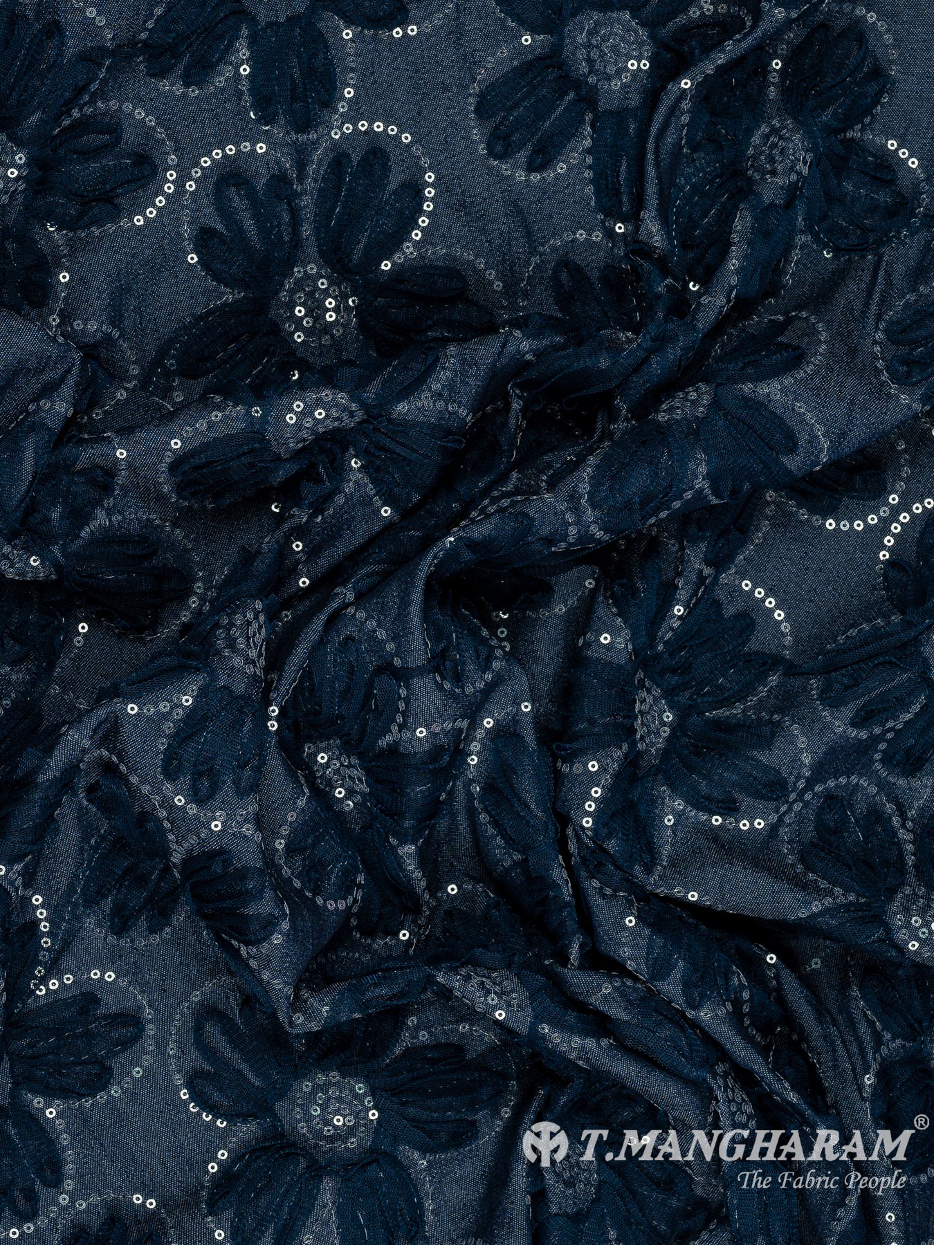 Navy Blue Denim Embroidery Fabric - EC11096