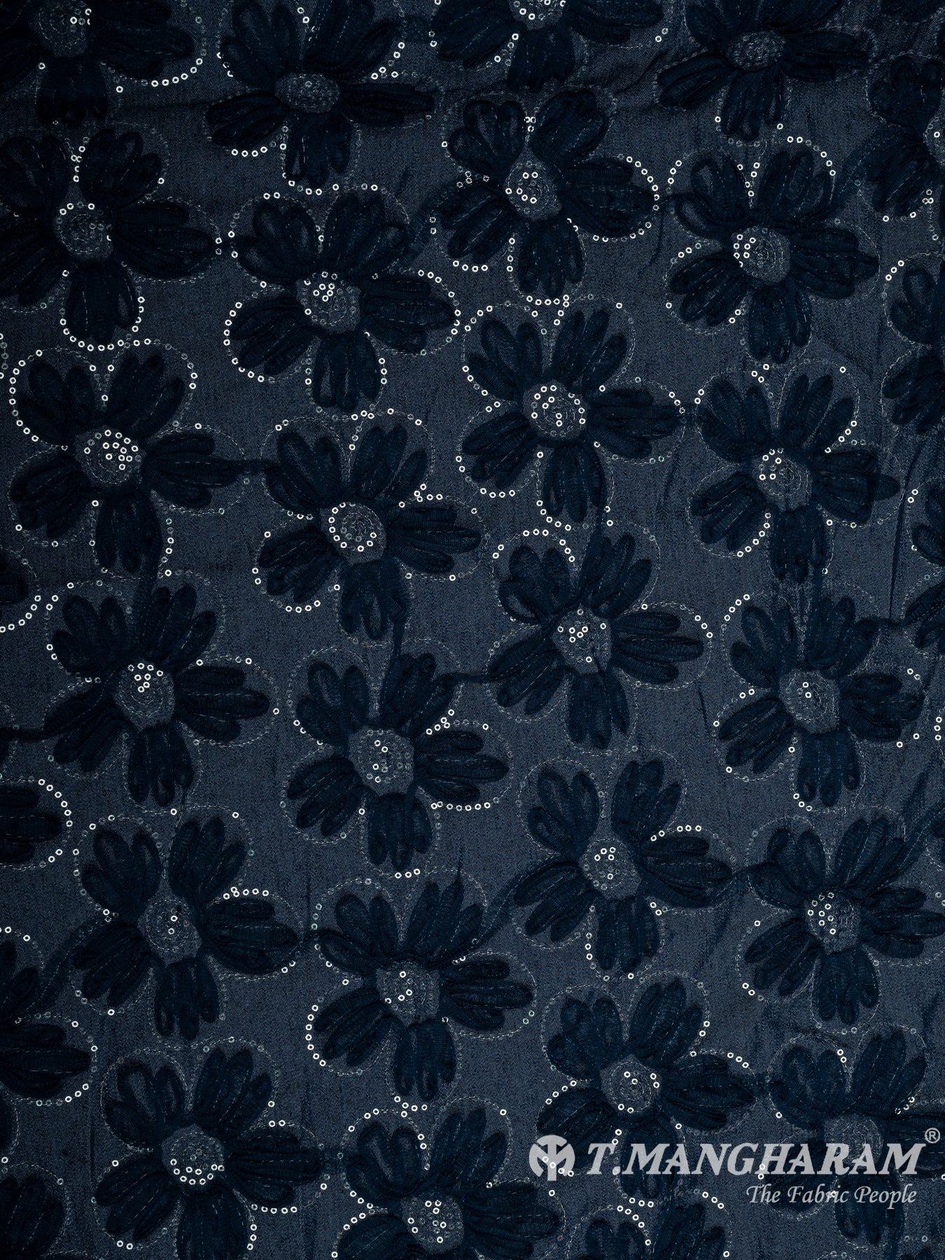 Navy Blue Denim Embroidery Fabric - EC11099