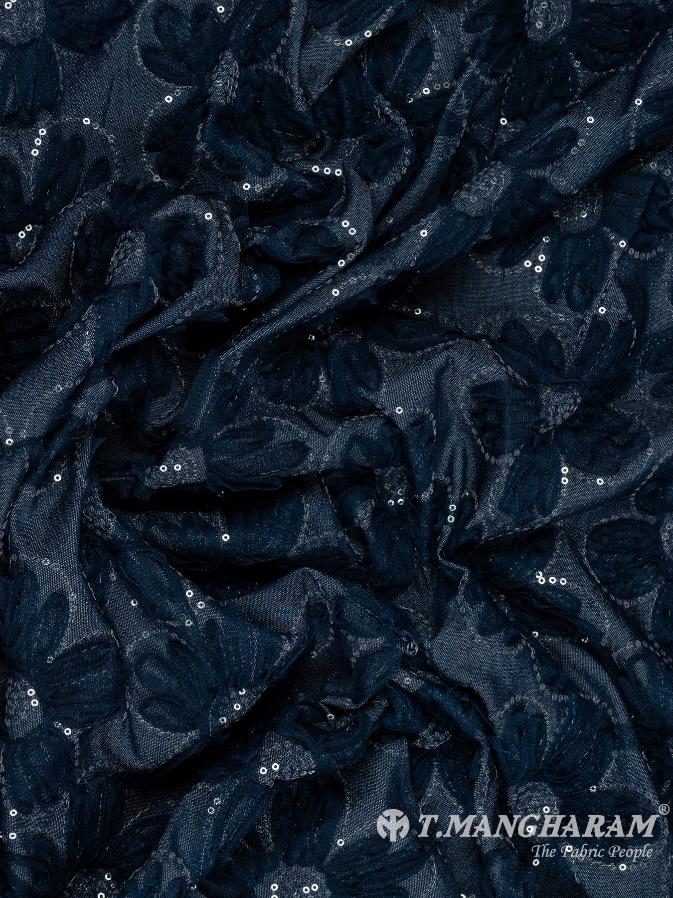 Navy Blue Denim Embroidery Fabric - EC11099