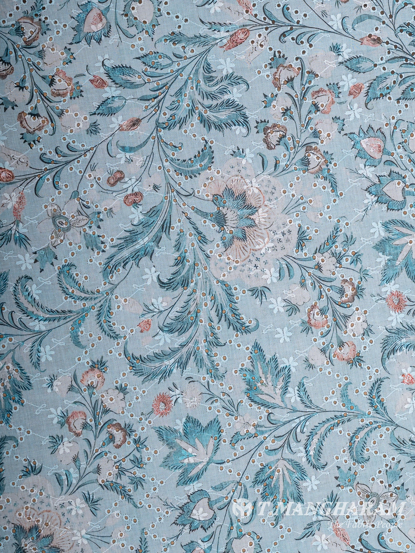 Blue Cotton Embroidery Fabric - EB8697