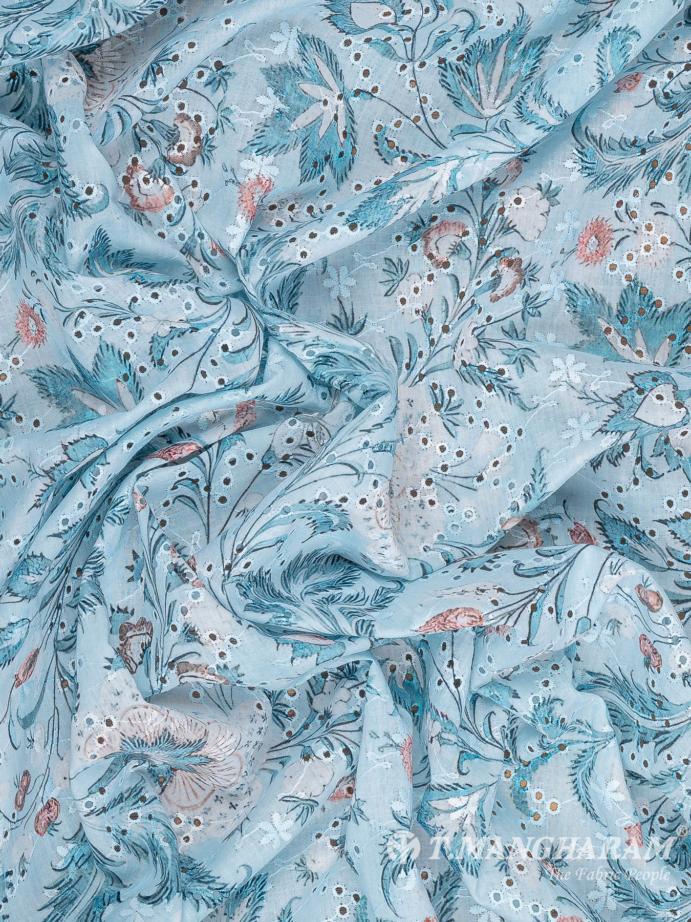 Blue Cotton Embroidery Fabric - EB8697