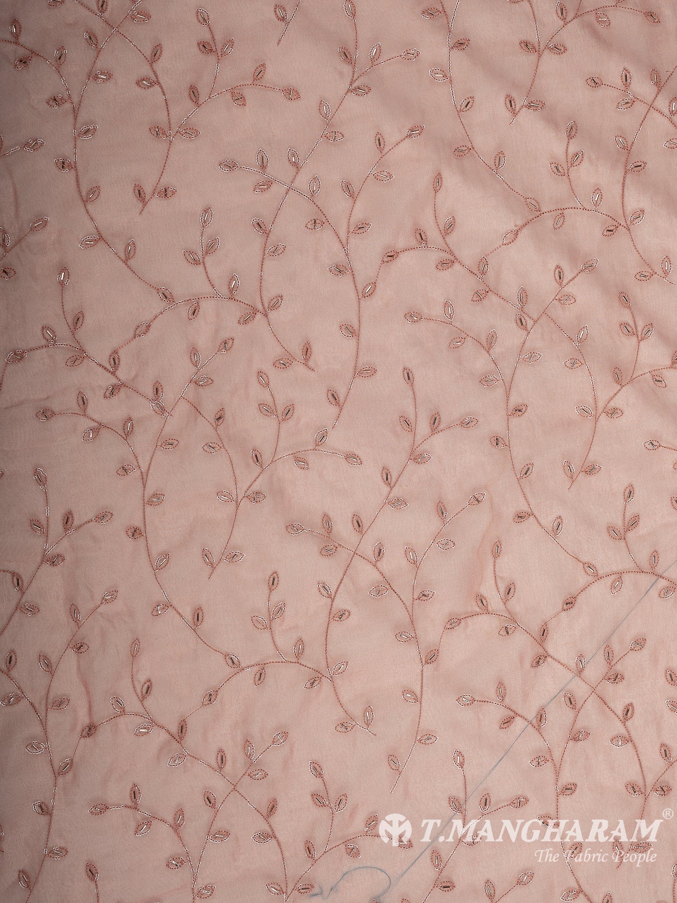 Peach Sequins Fancy Net Fabric - EC11641