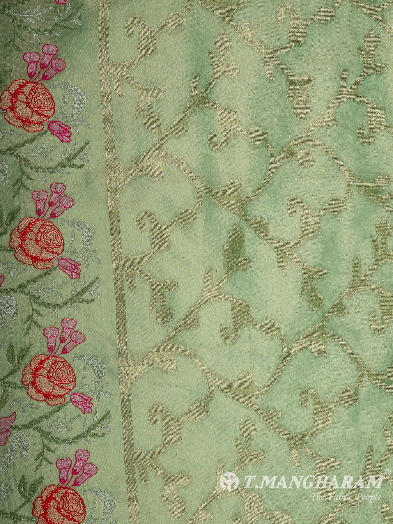 Green Semi Banaras Fabric - EB8725