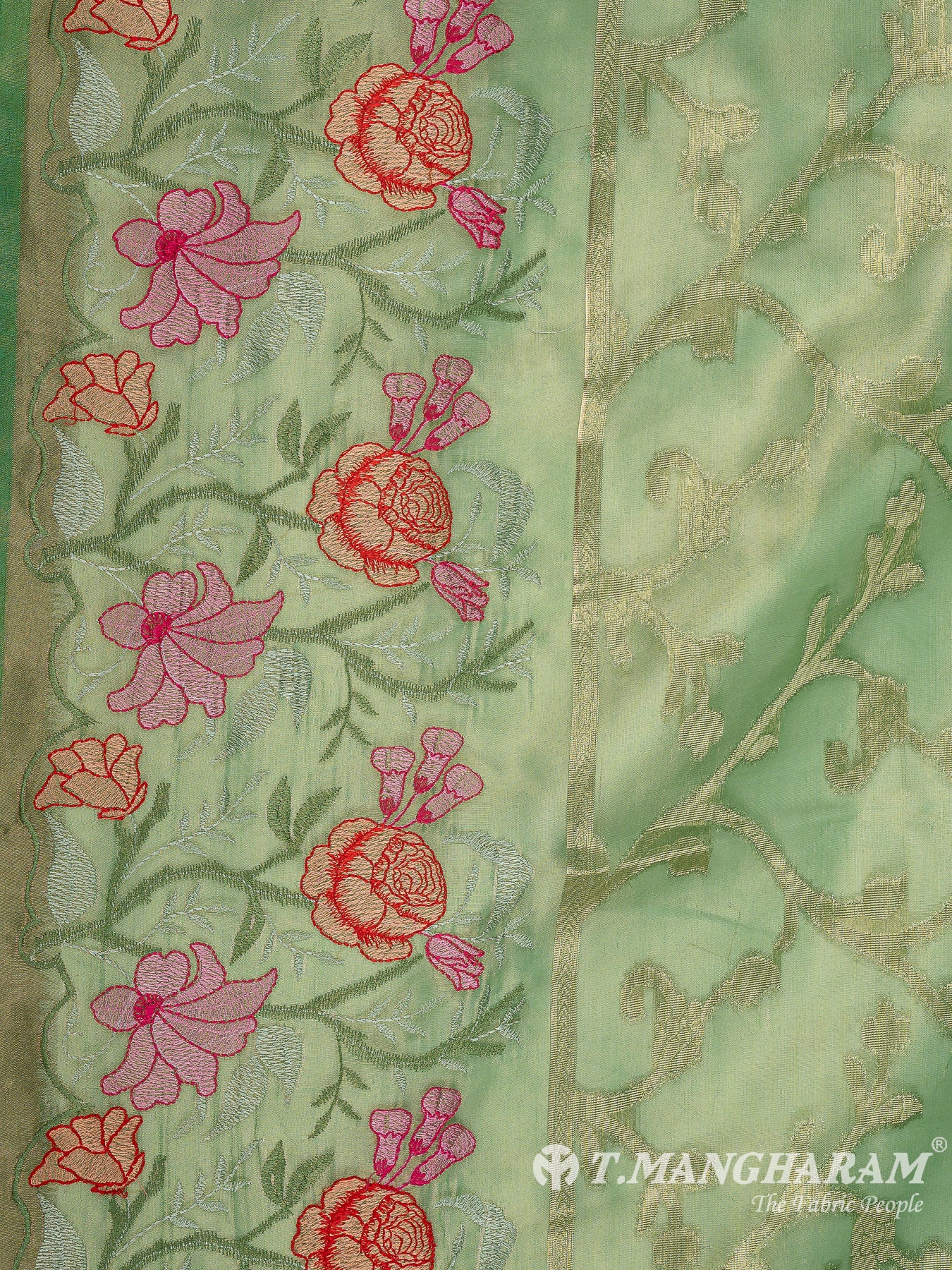 Green Semi Banaras Fabric - EB8725