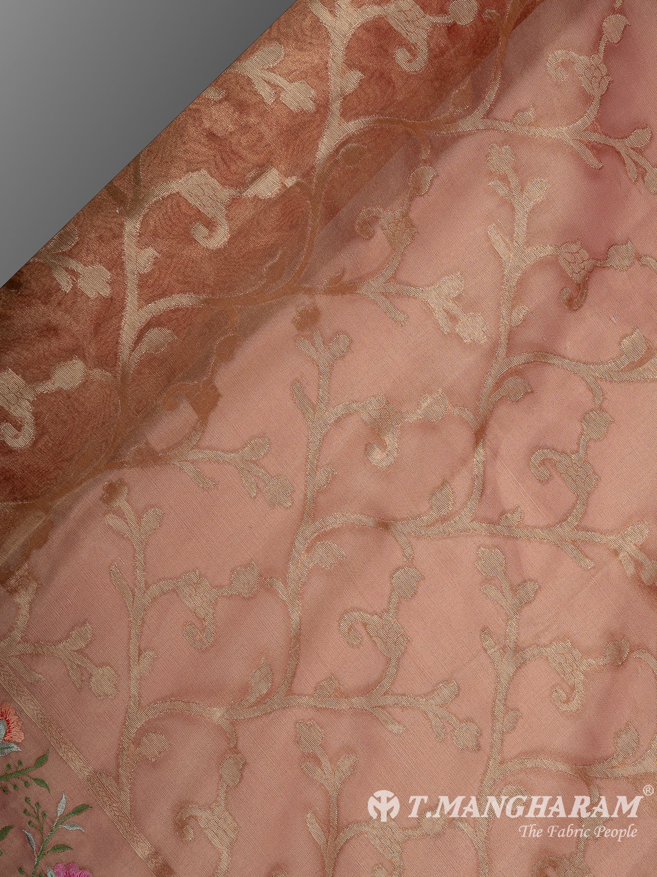 Peach Semi Banaras Fabric - EB8726