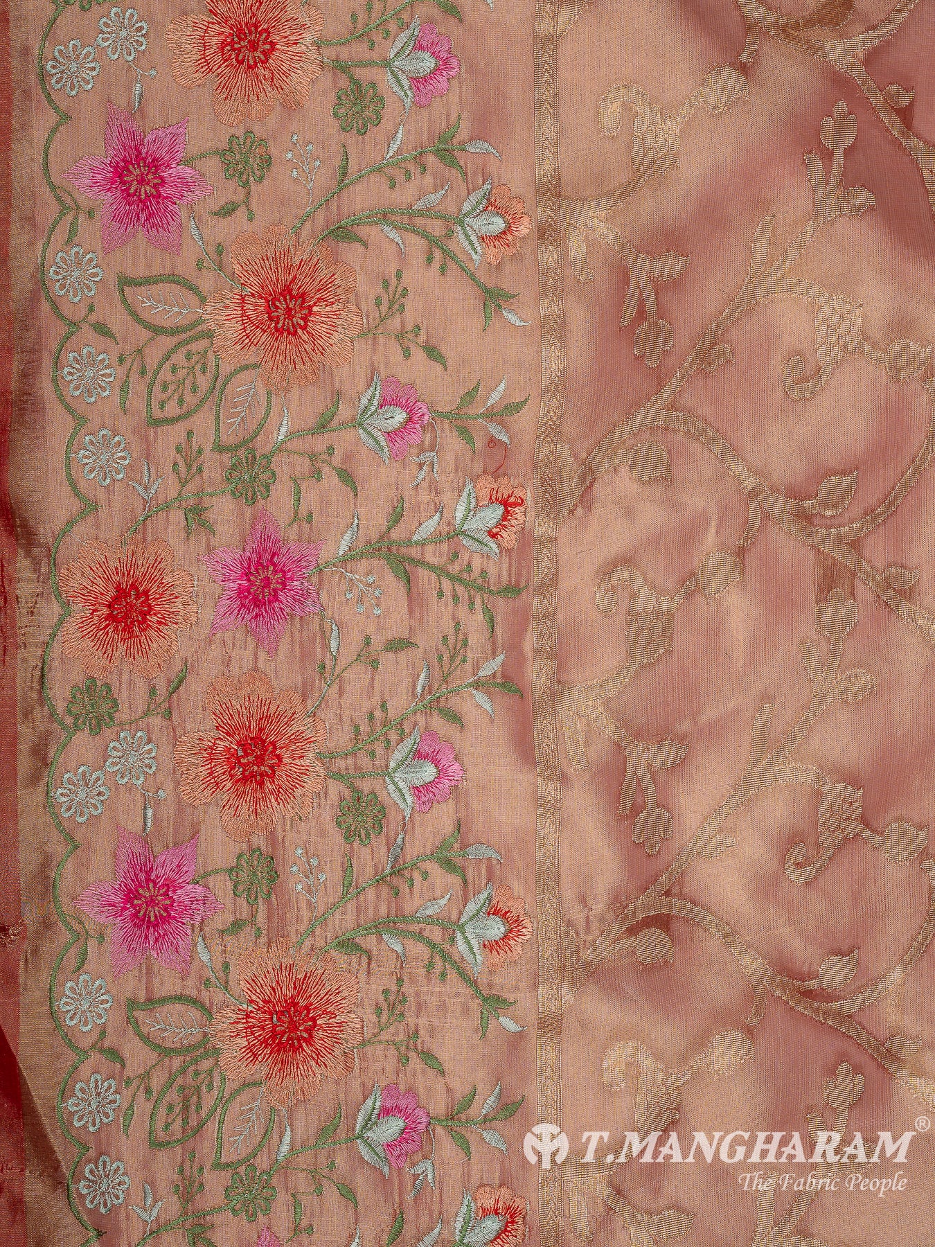 Peach Semi Banaras Fabric - EB8726