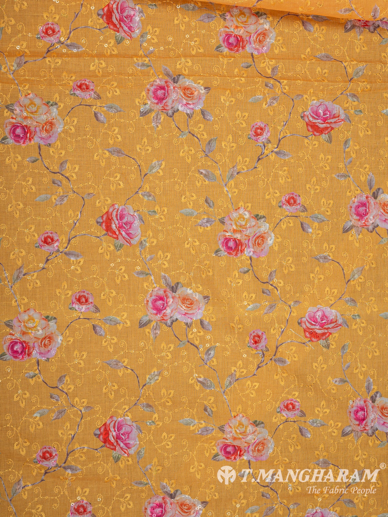 Yellow Cotton Embroidery Fabric - EB8785