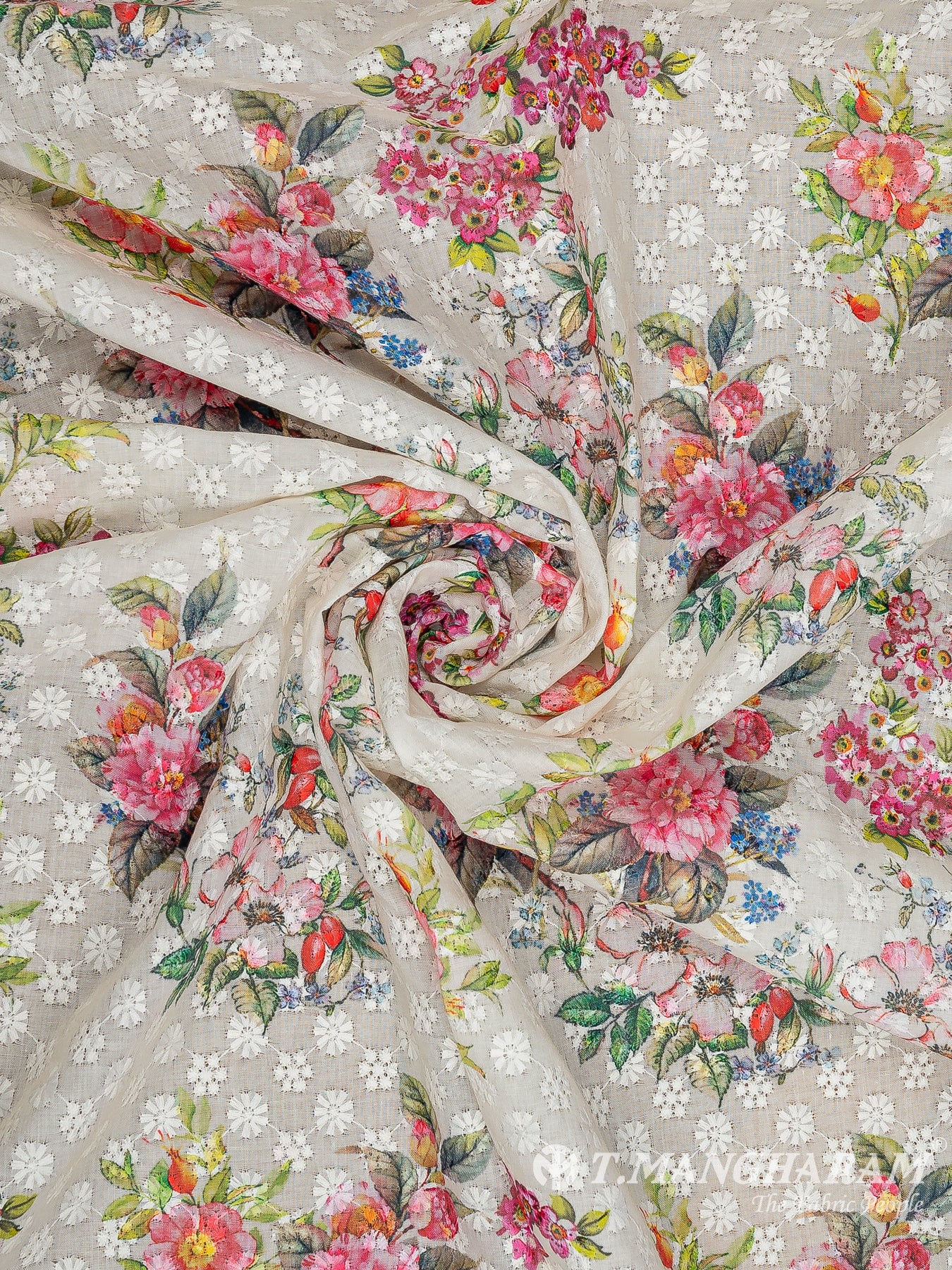 White Cotton Embroidery Fabric - EC11678