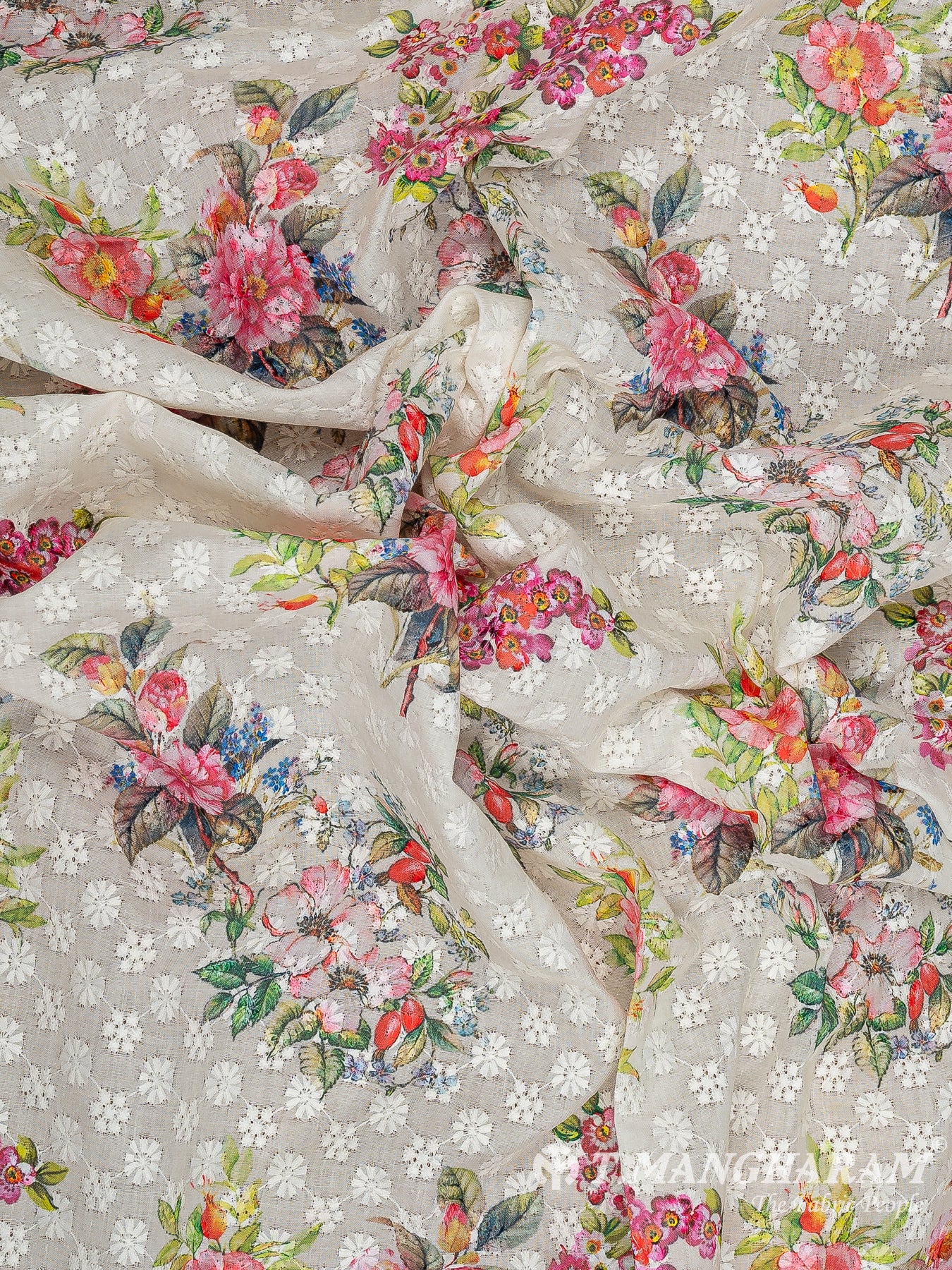 White Cotton Embroidery Fabric - EC11678