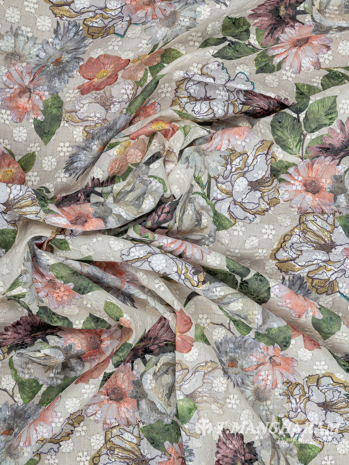 Cream Cotton Embroidery Fabric - EC11679