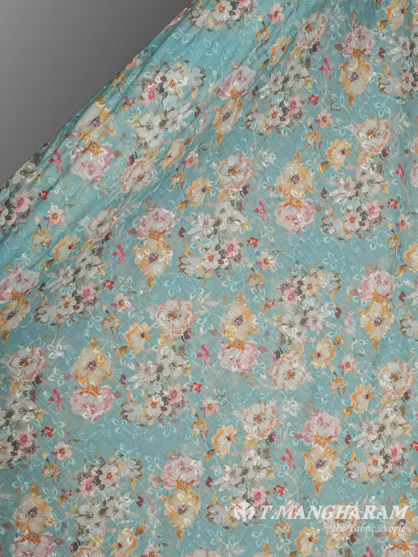 Blue Cotton Embroidery Fabric - EB8782