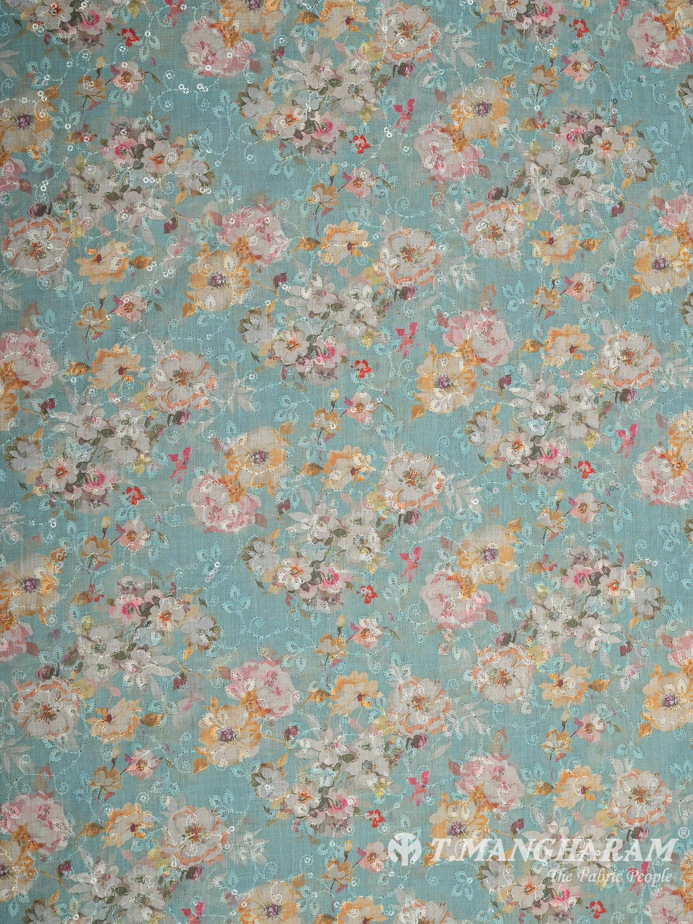 Blue Cotton Embroidery Fabric - EB8782