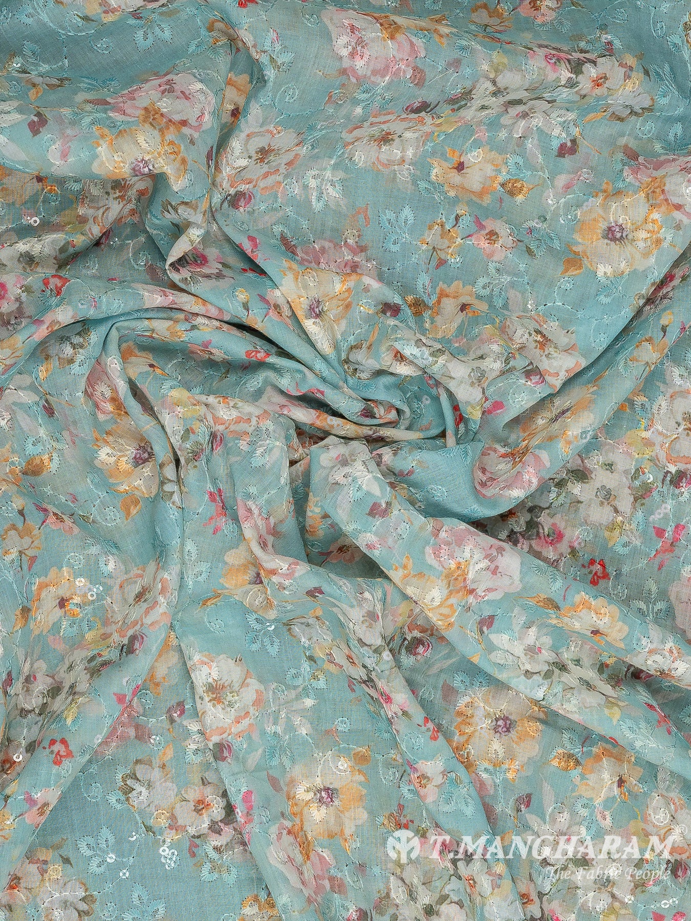 Blue Cotton Embroidery Fabric - EB8782