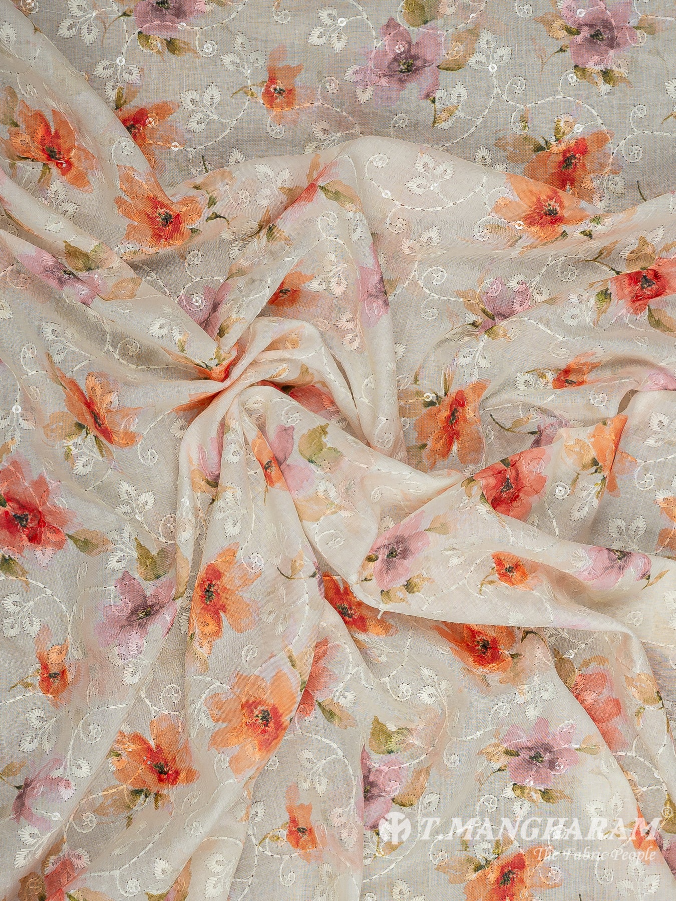 Cream Cotton Embroidery Fabric - EC10832