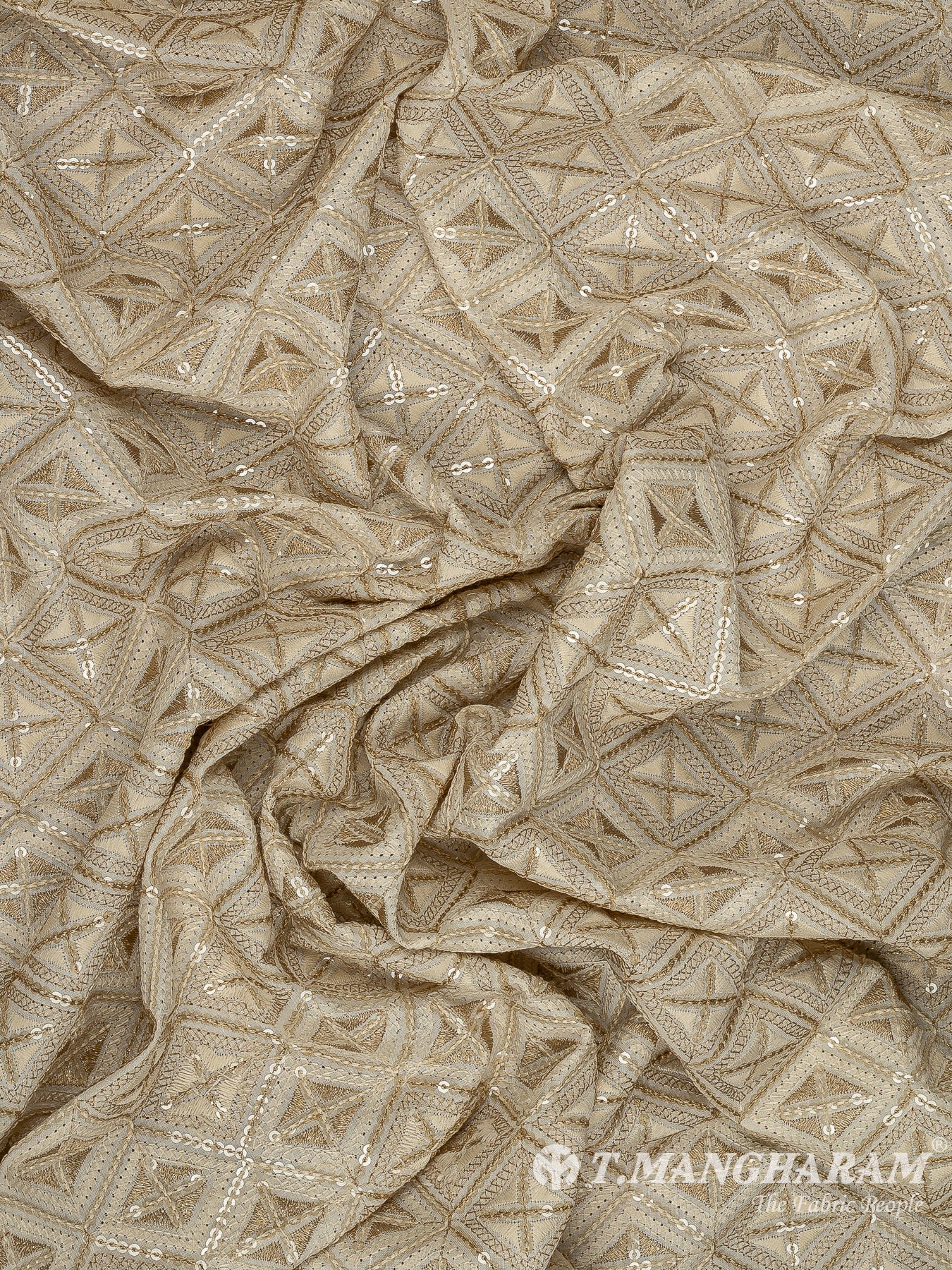 Beige Cotton Embroidery Fabric - EC11718