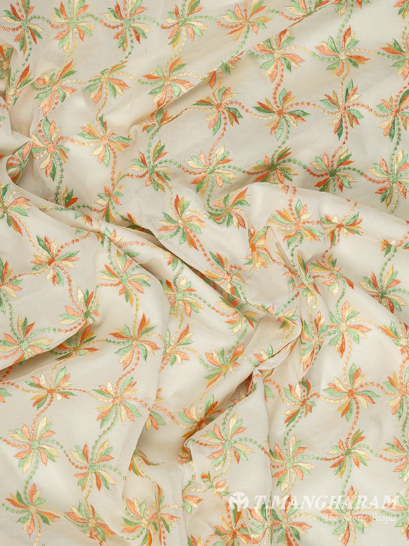 Beige Cotton Embroidery Fabric - EM00057