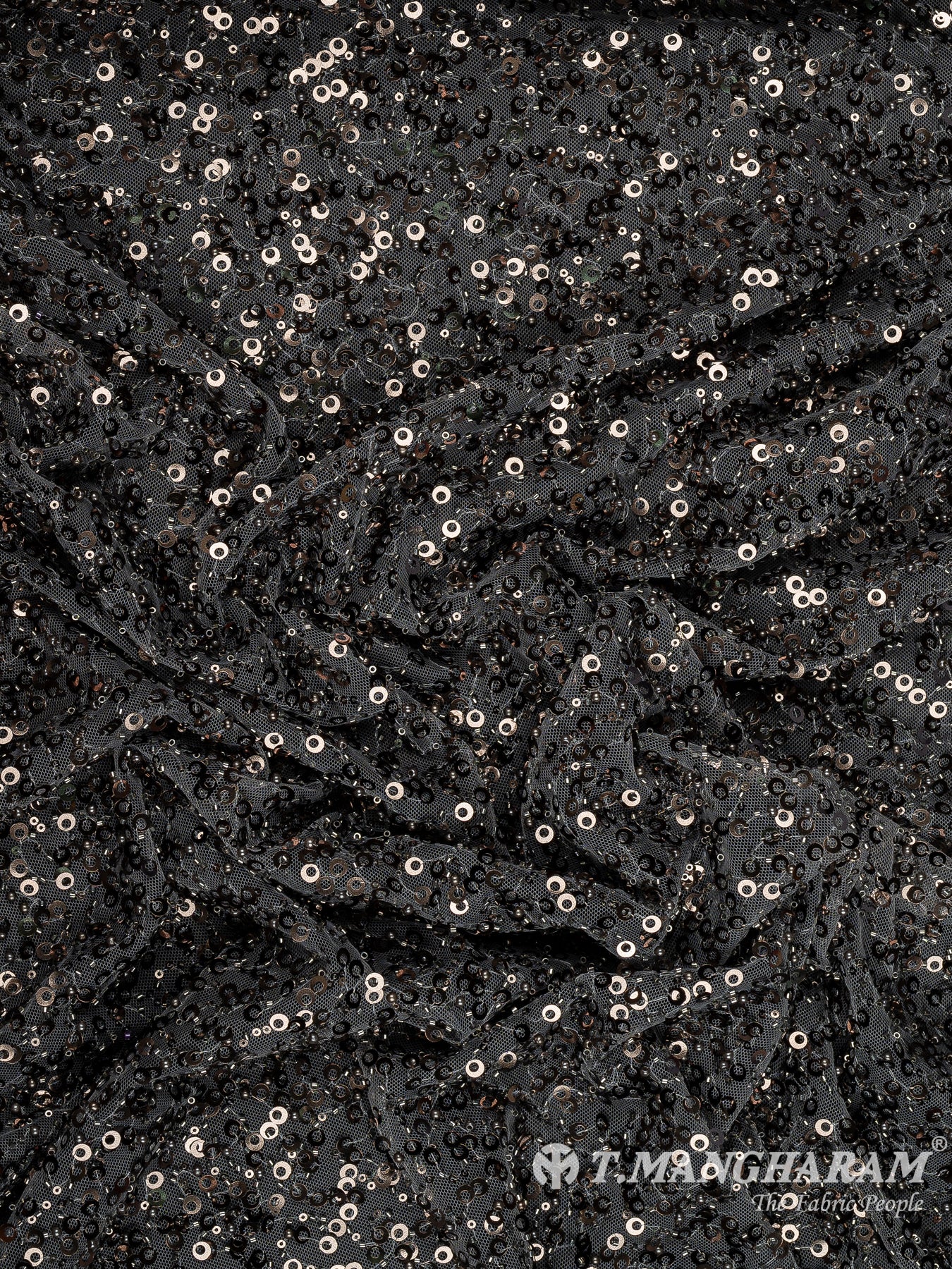 Black Sequins Fancy Net Fabric - EB8894