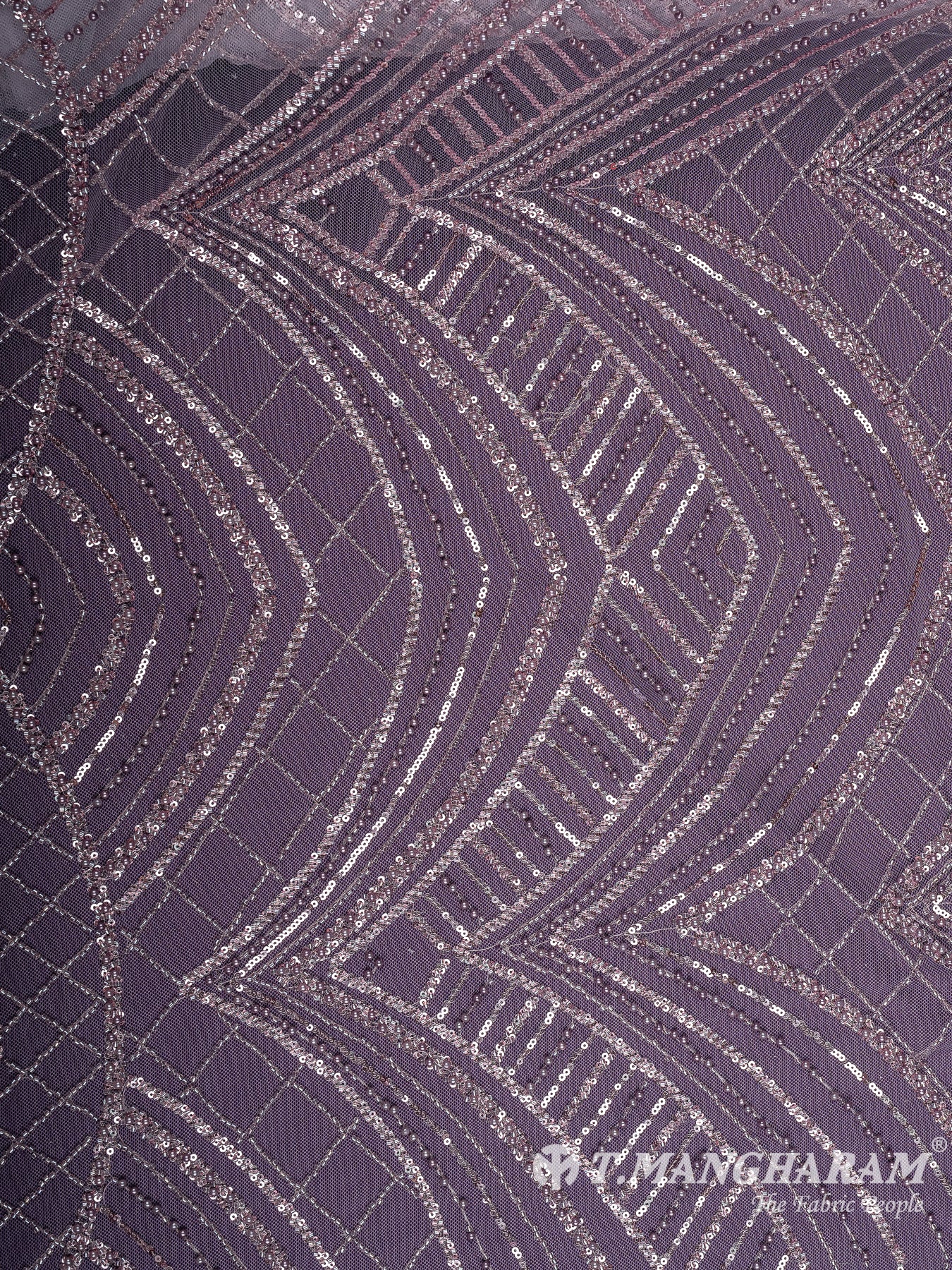 Violet Sequins Fancy Net Fabric - EC11706