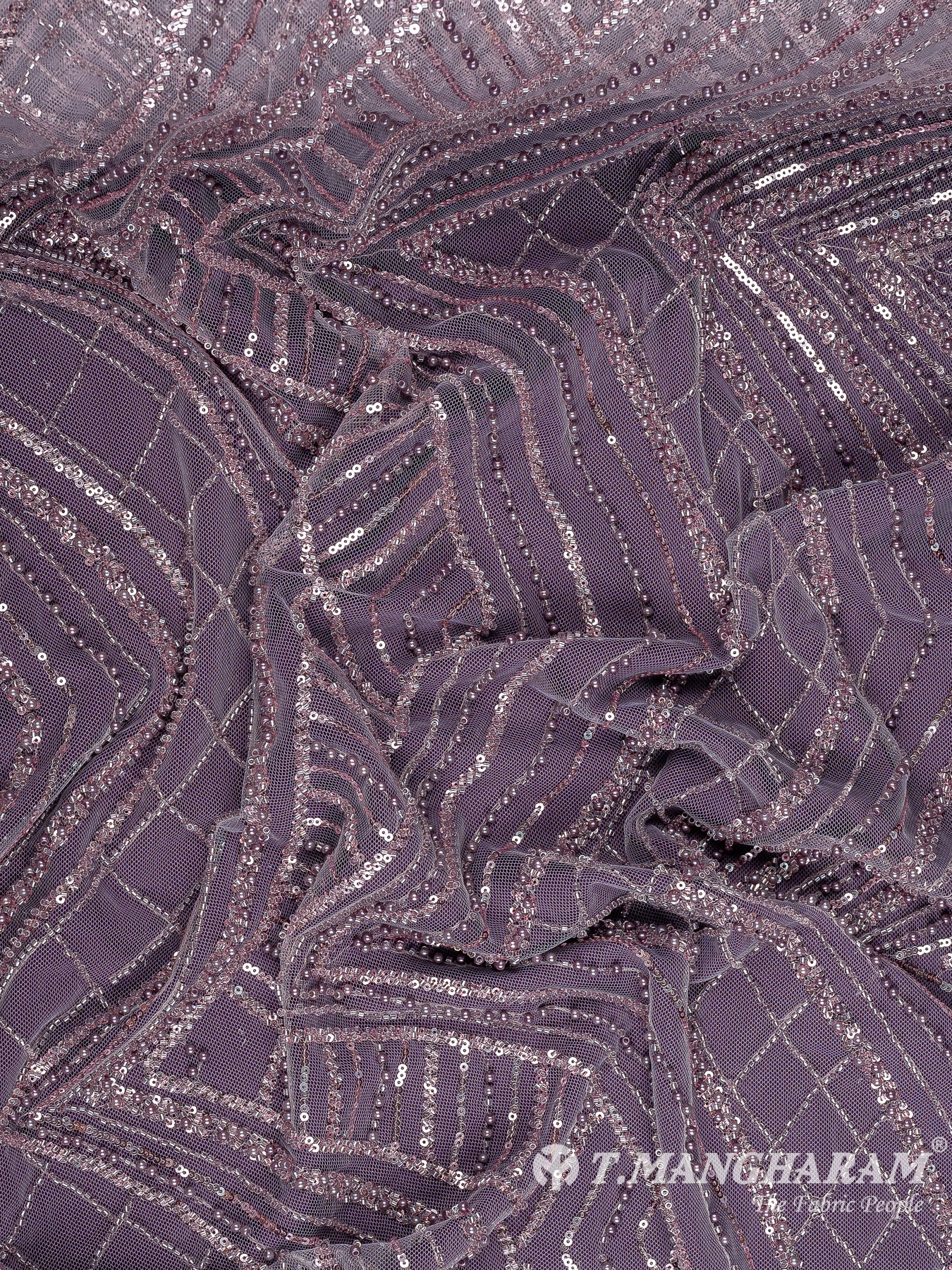 Violet Sequins Fancy Net Fabric - EC11706