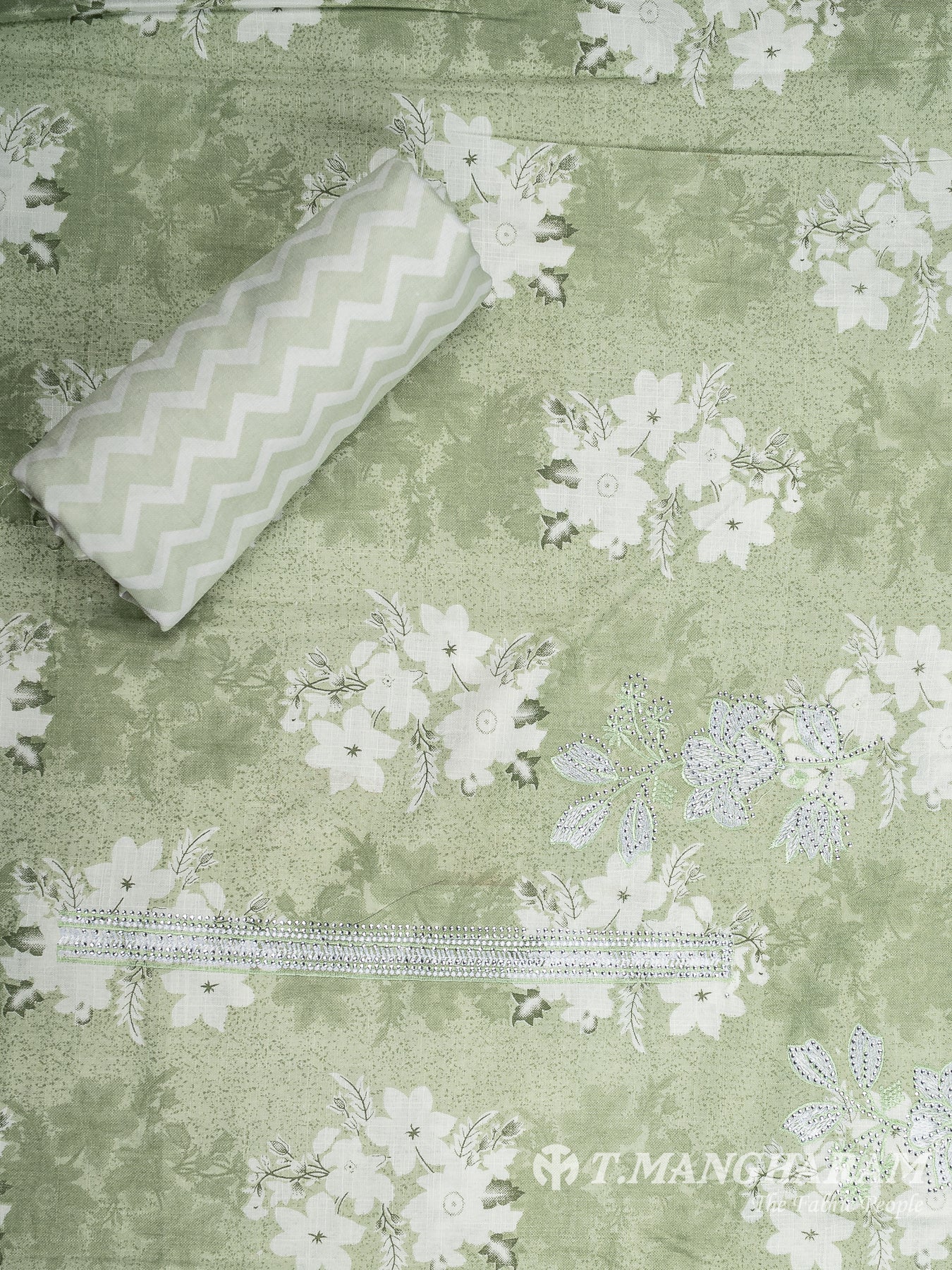 Green Cotton Chudidhar Fabric Set - EH1802