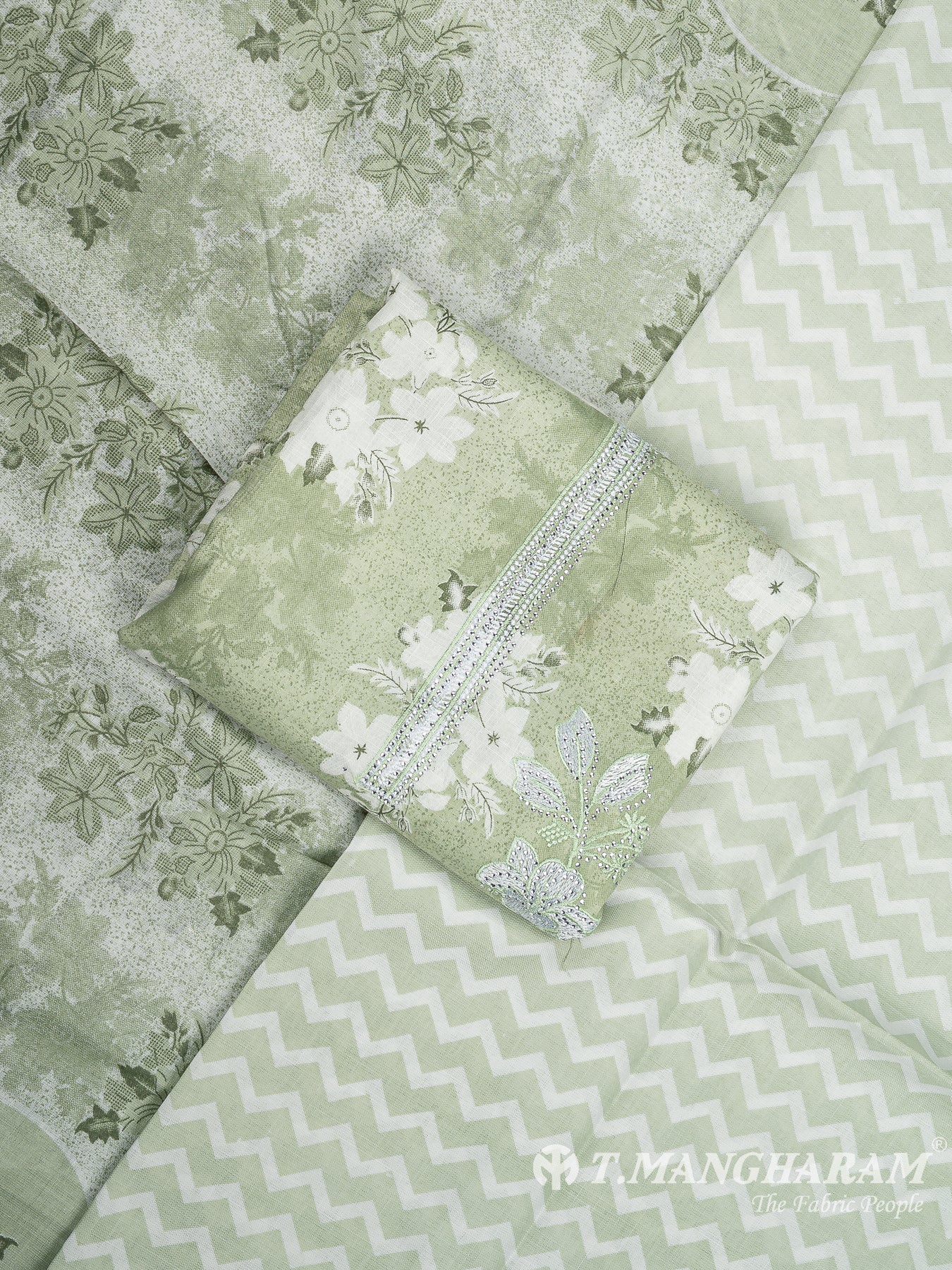 Green Cotton Chudidhar Fabric Set - EH1802