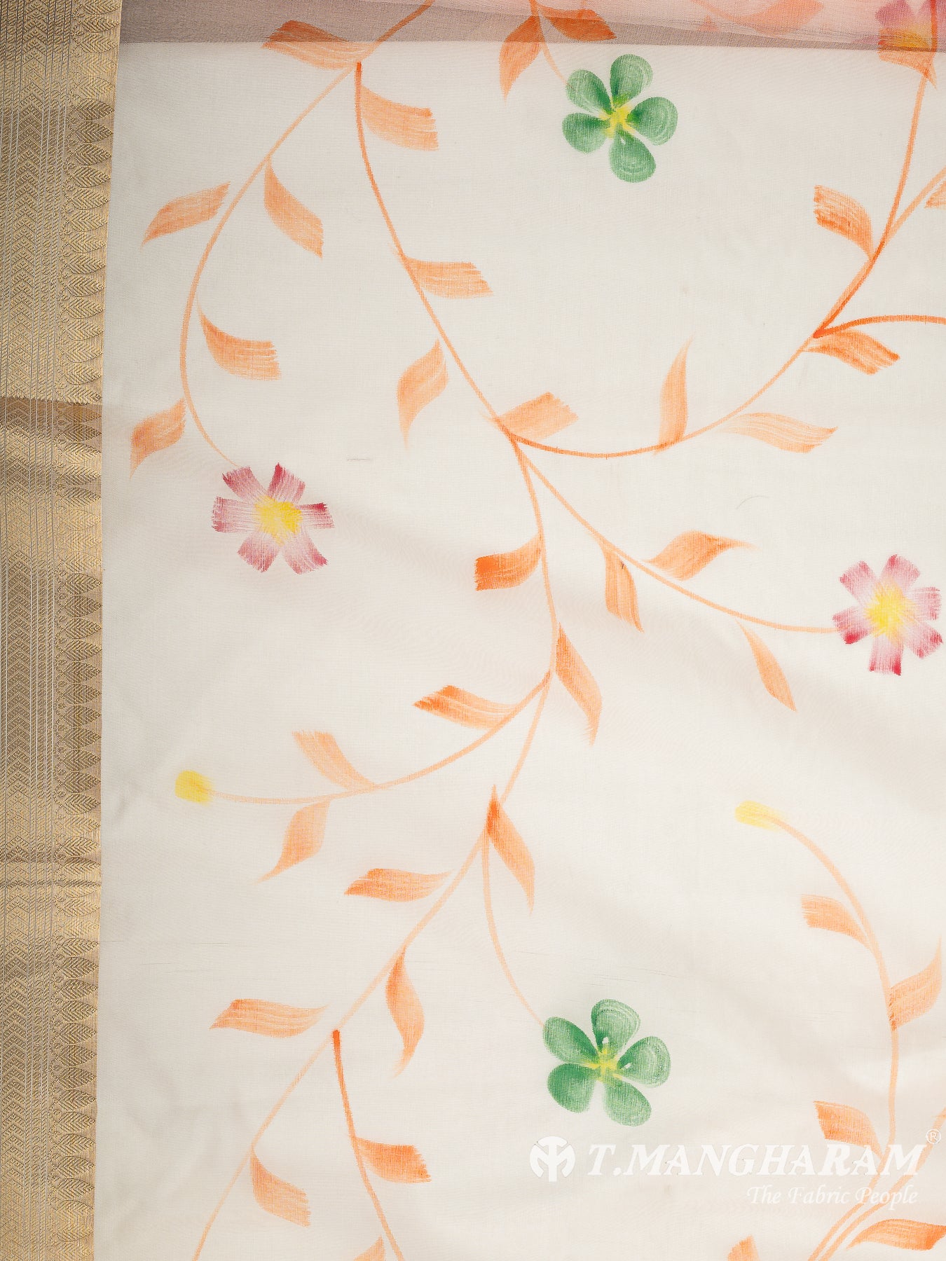 Peach Semi Banaras Fabric - EB9393