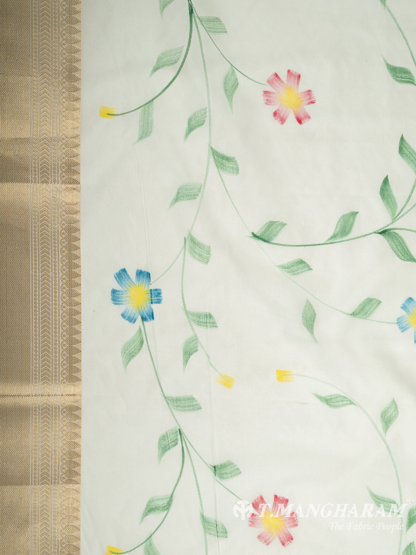 Cream Semi Banaras Fabric - EB9392