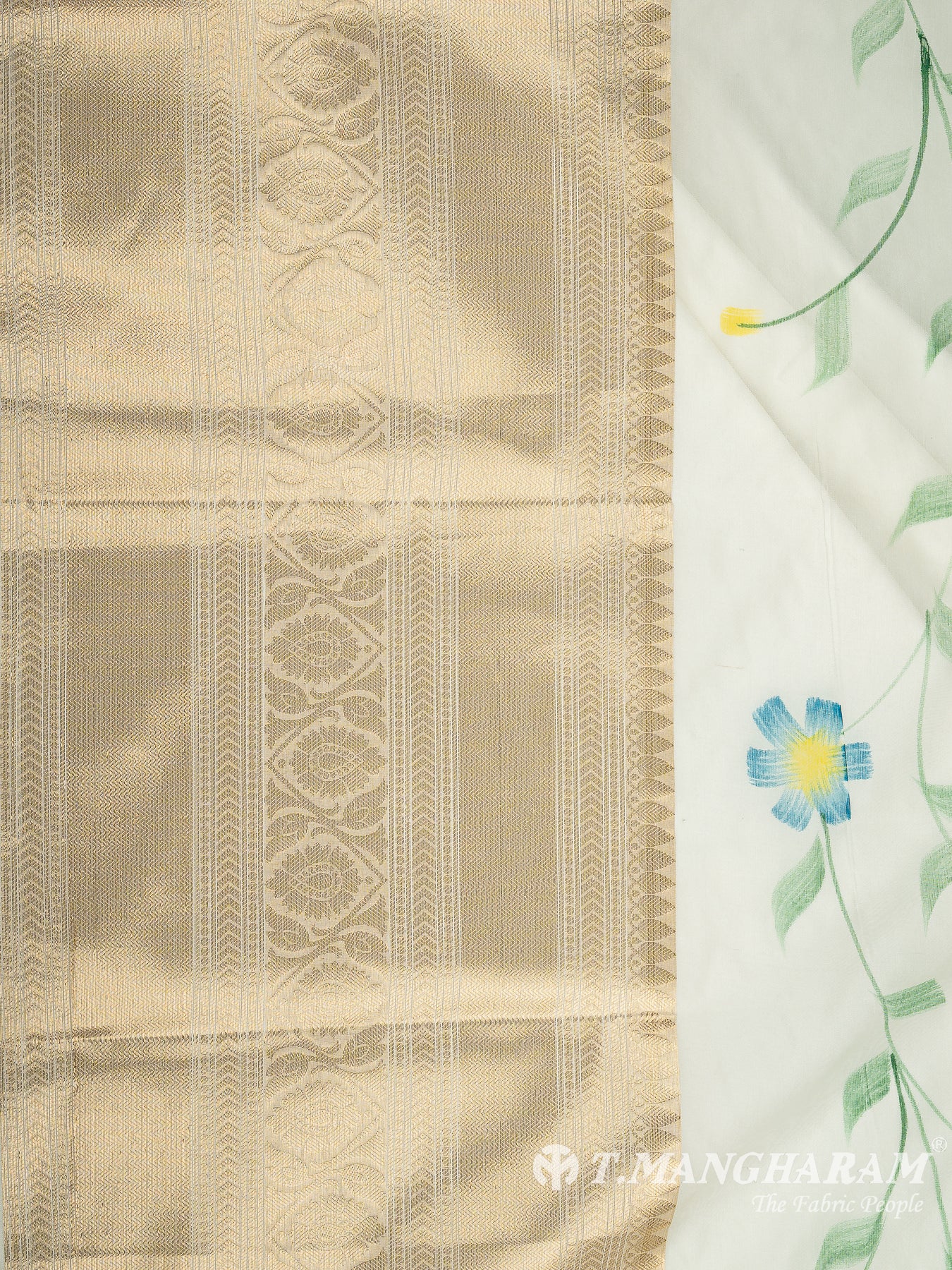 Cream Semi Banaras Fabric - EB9392