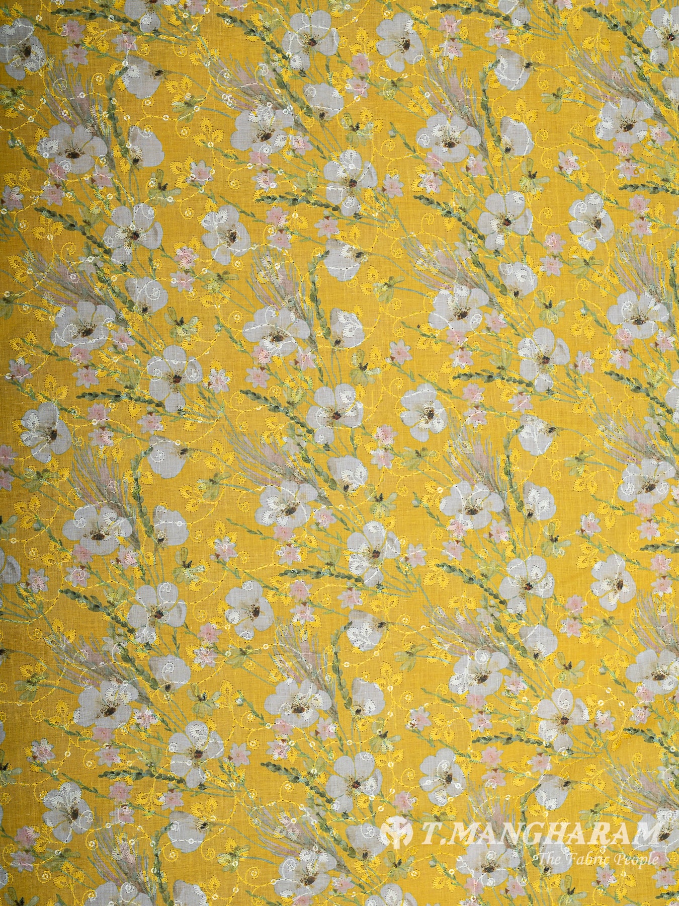 Yellow Cotton Embroidery Fabric - EA3843