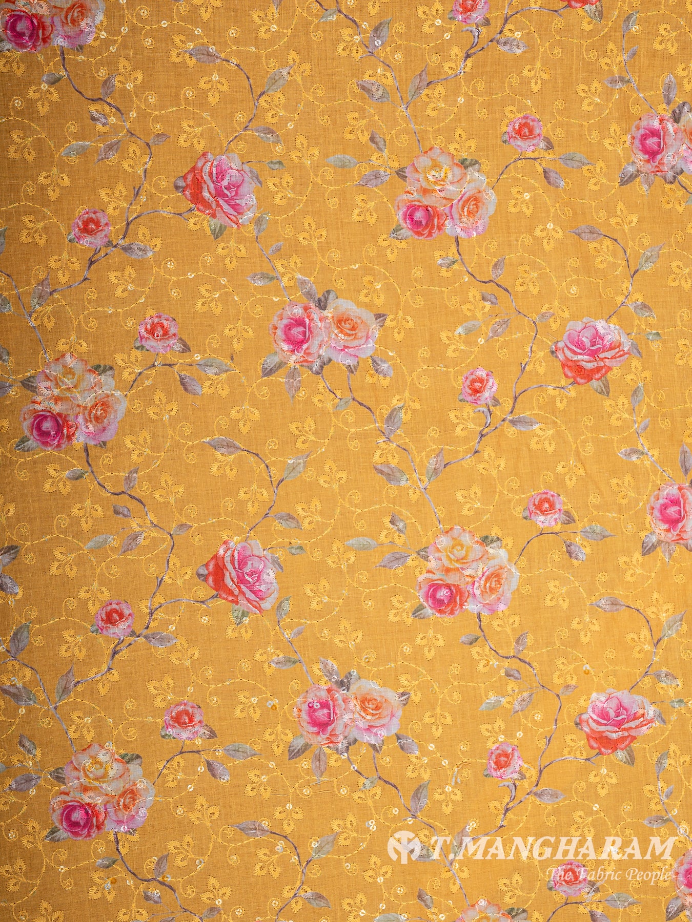 Yellow Cotton Embroidery Fabric - EA3838