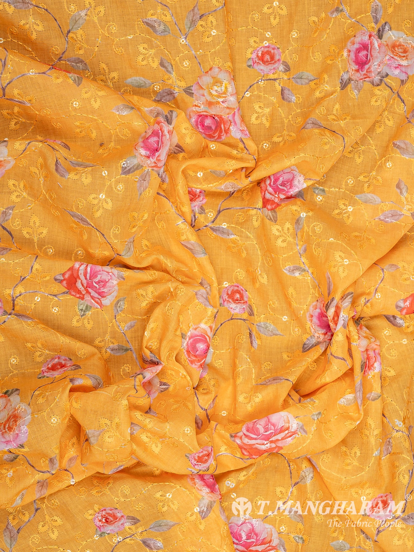 Yellow Cotton Embroidery Fabric - EA3838