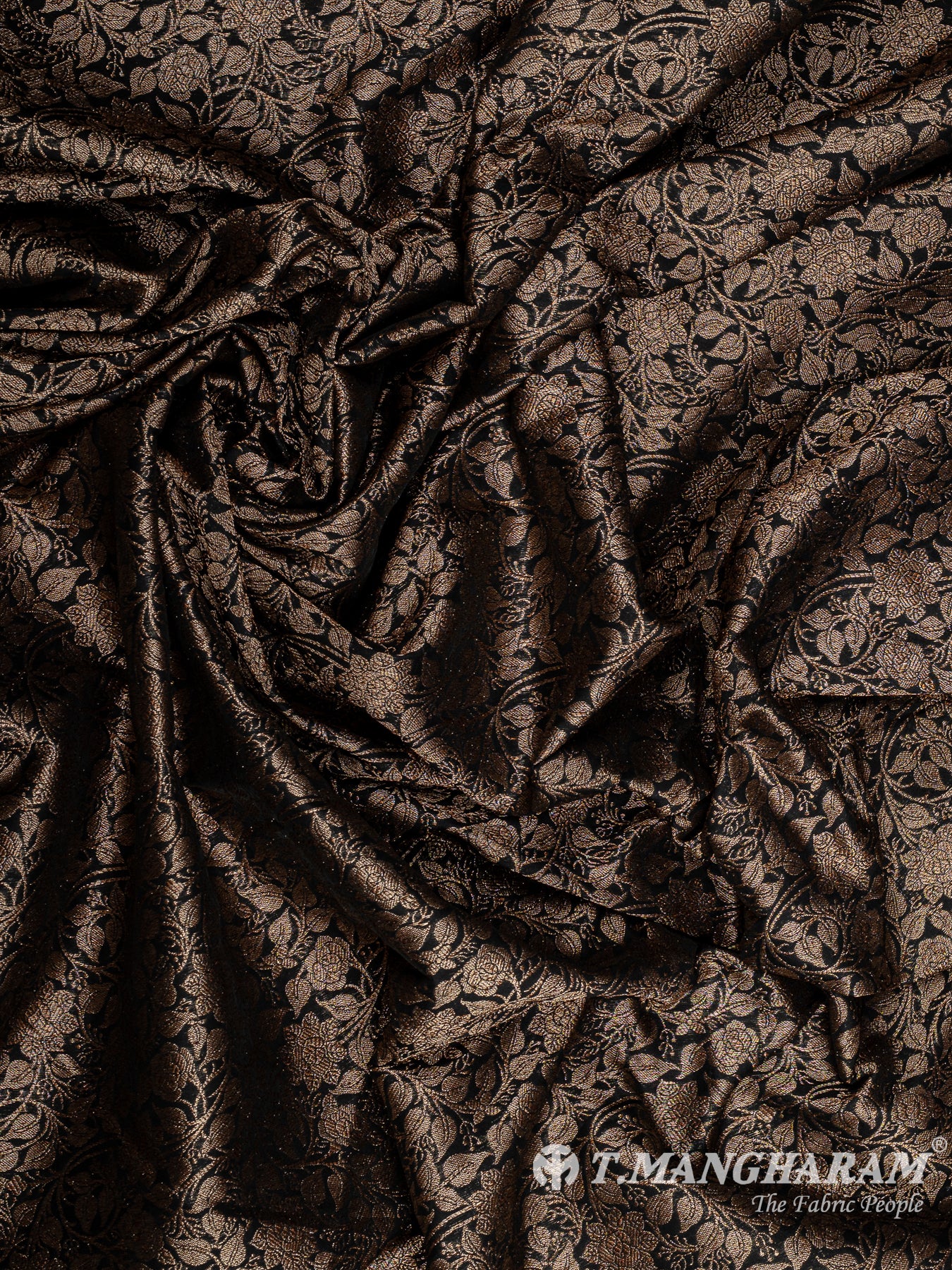Black Semi Banaras Fabric - EC12463