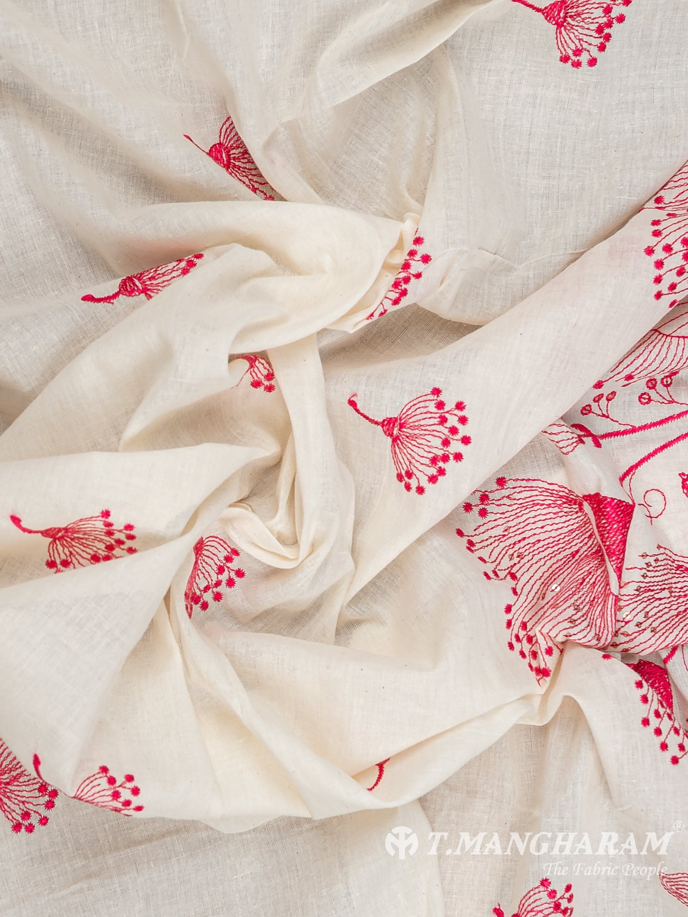 Cream Cotton Embroidery Fabric - EC12578