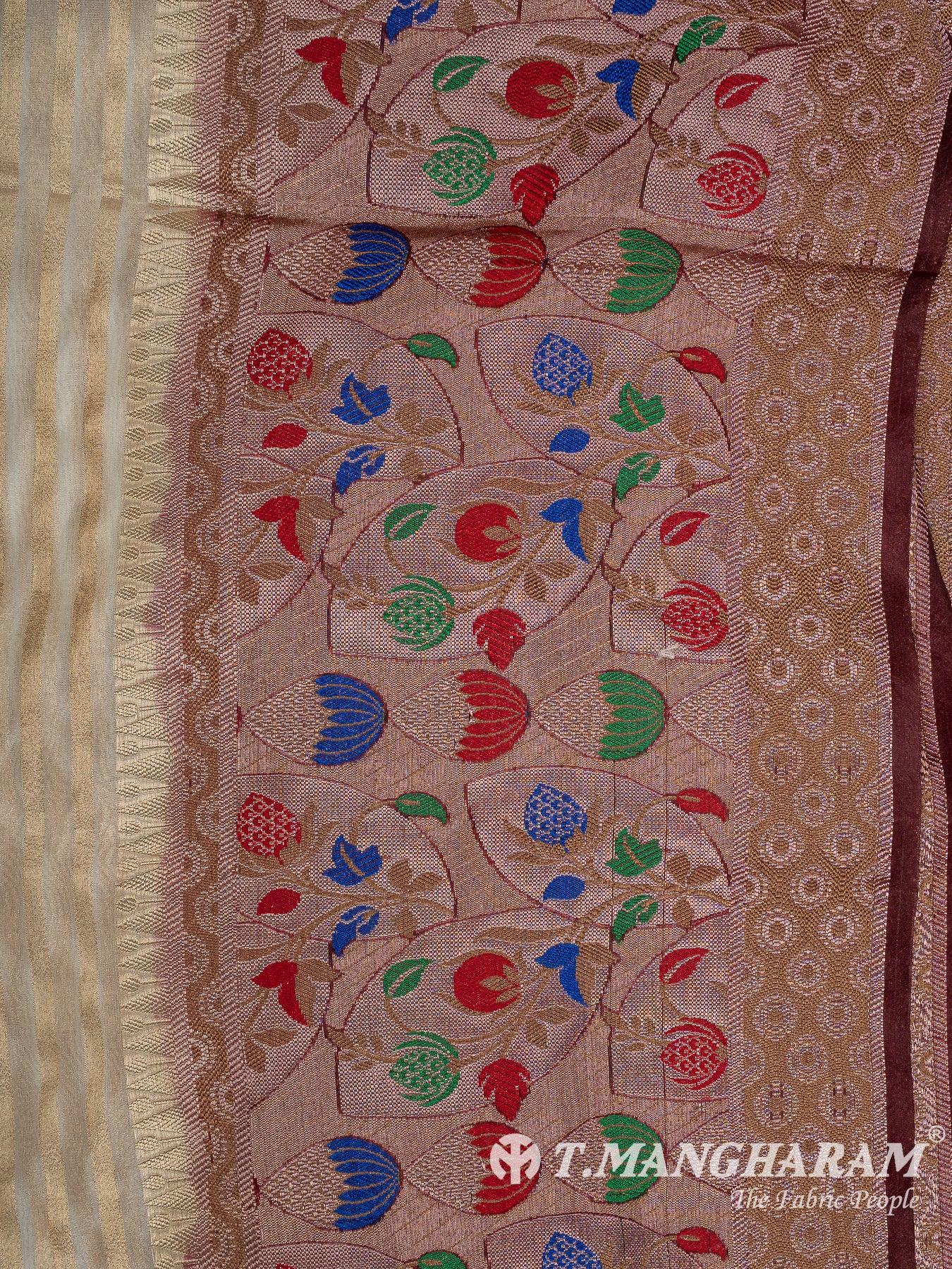 Cream Semi Banaras Fabric - EC13447