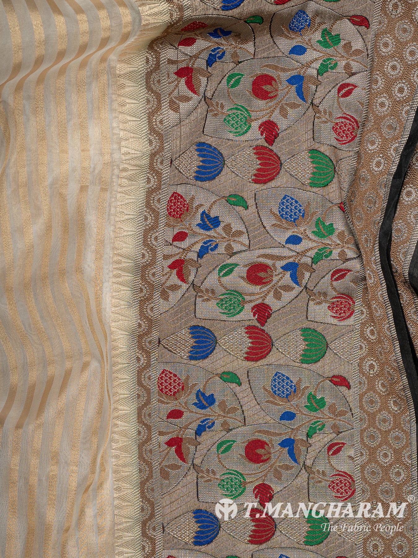 Cream Semi Banaras Fabric - EC13448