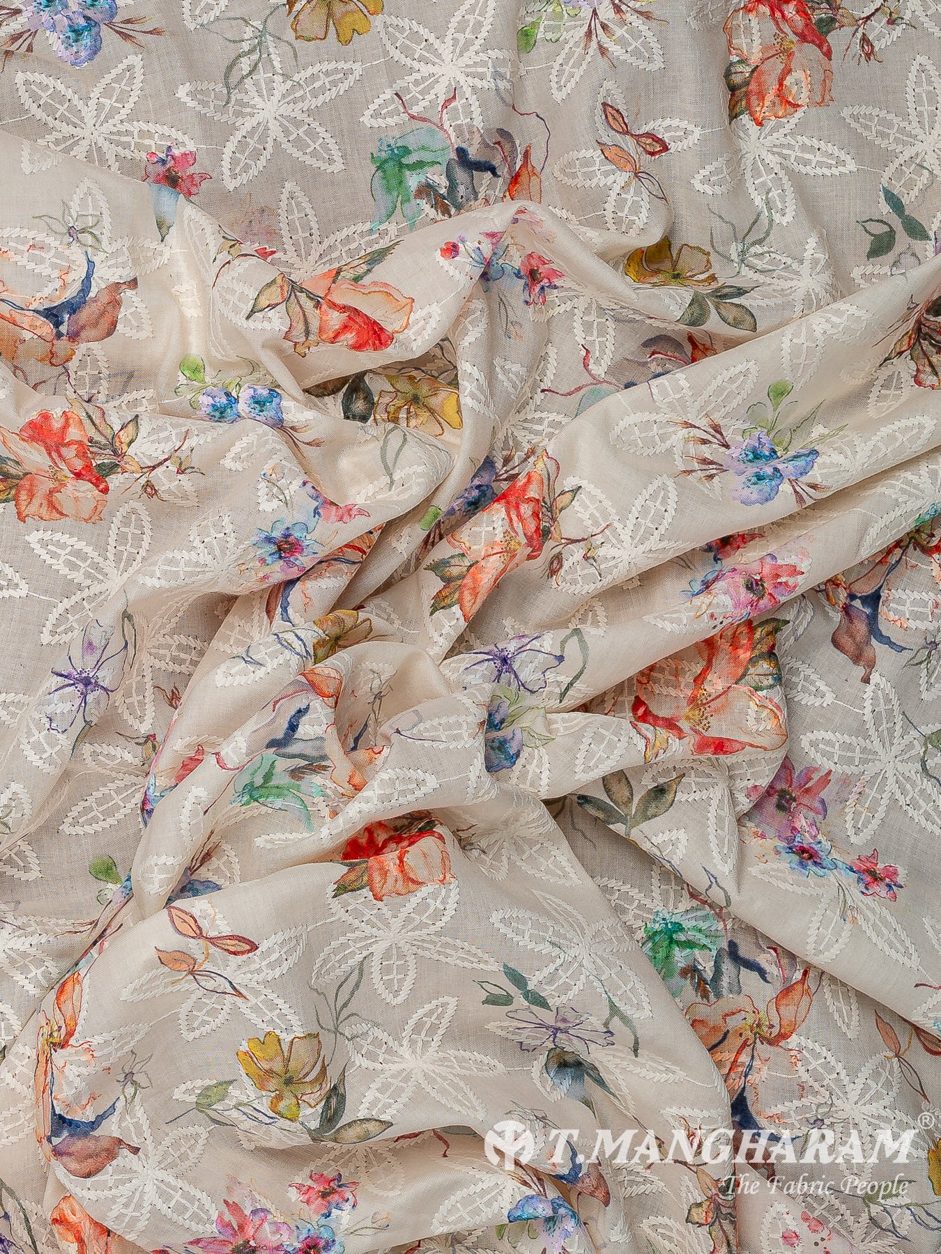 Cream Cotton Embroidery Fabric - EB10199