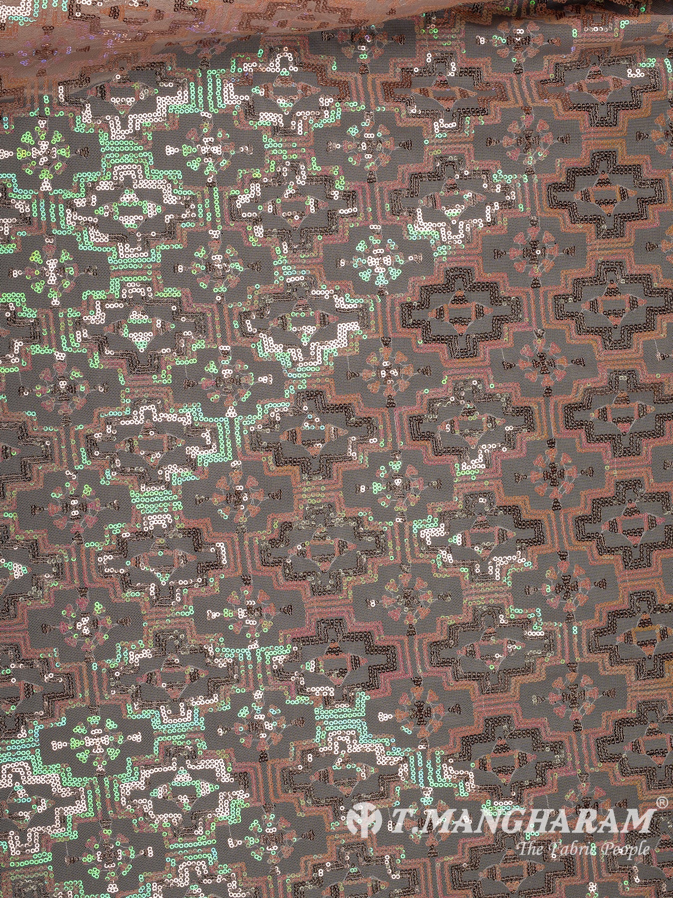 Peach Sequin Fancy Net Fabric - EA3324
