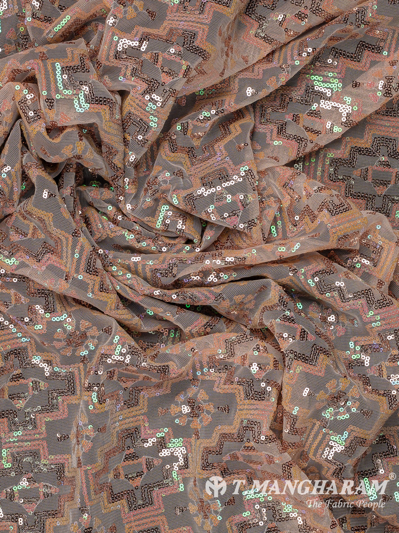 Peach Sequin Fancy Net Fabric - EA3324