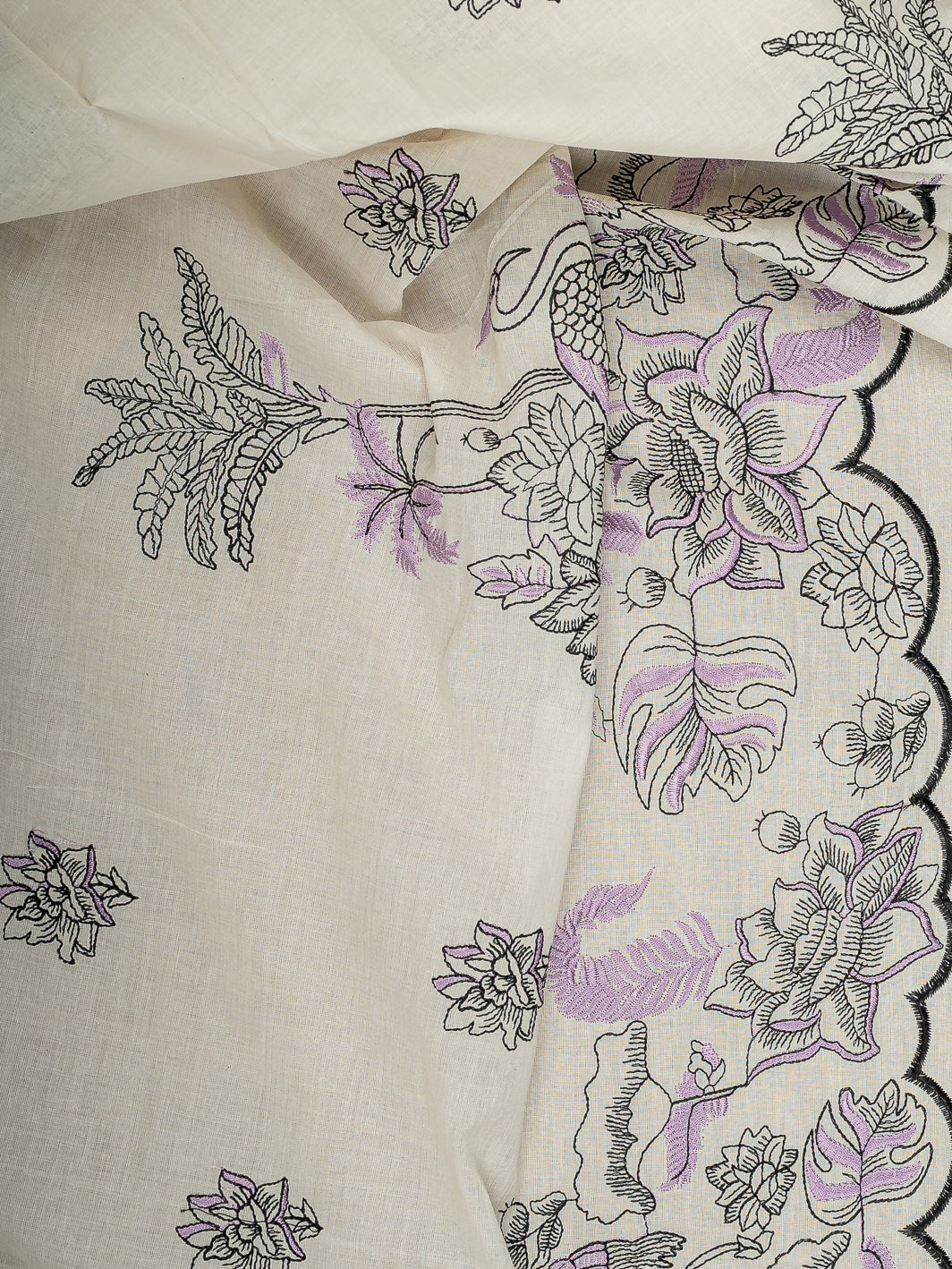 Cream Cotton Embroidery Fabric - EC12539