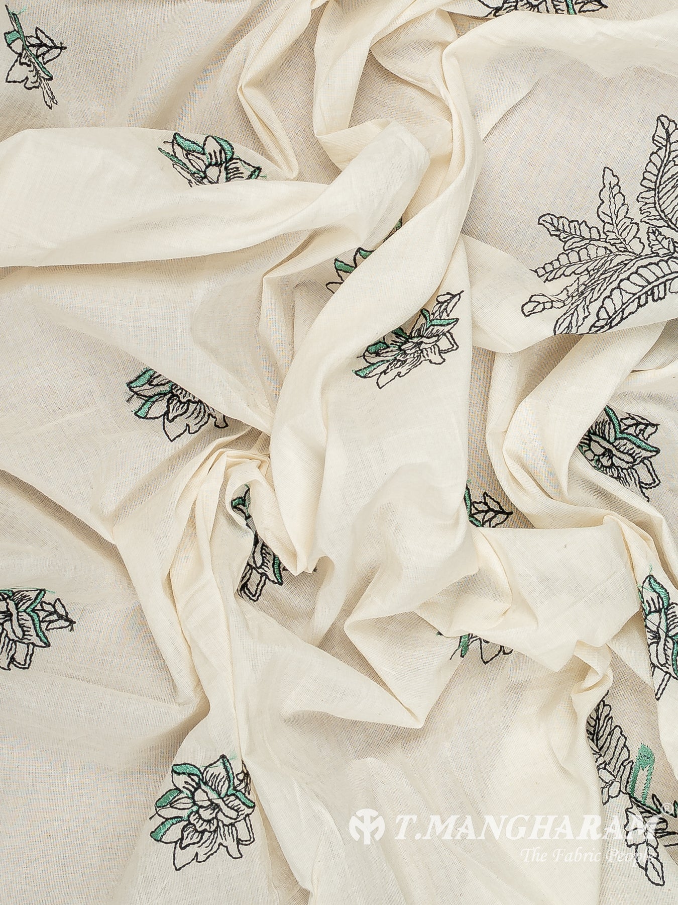 Cream Cotton Embroidery Fabric - EC12538