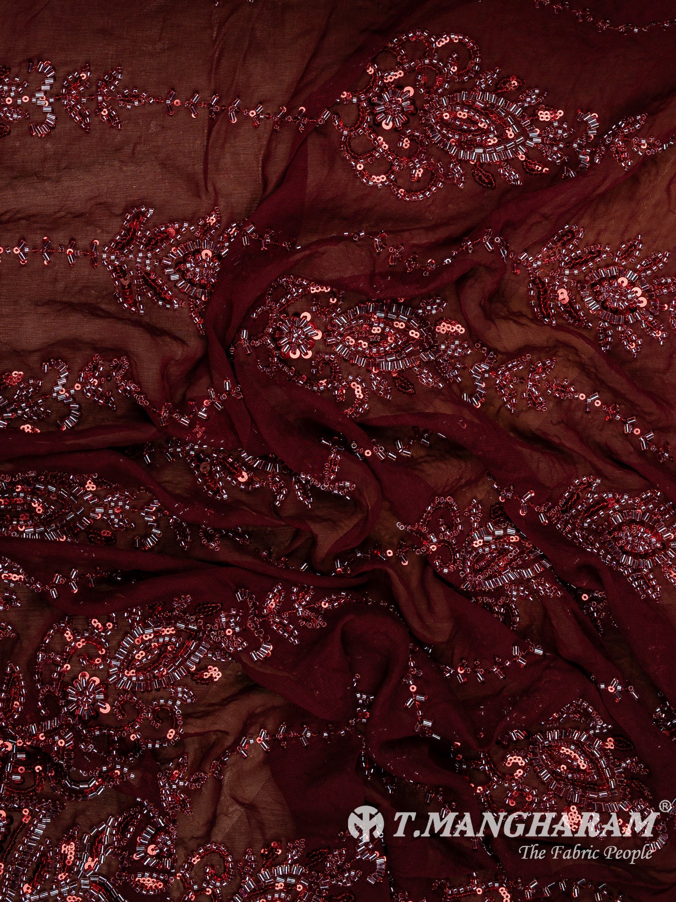 Maroon Fancy Net Fabric - EC14203
