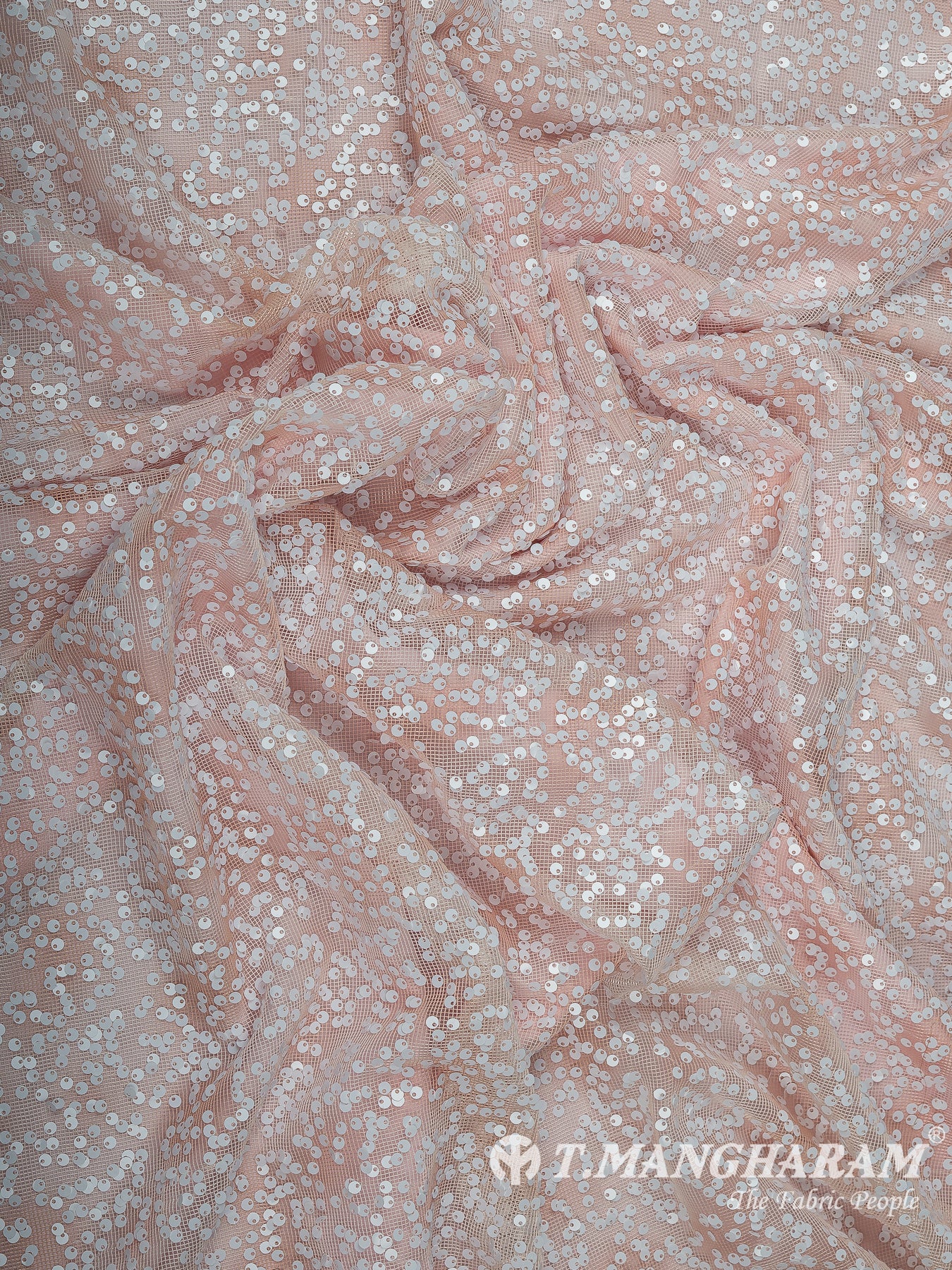 Peach Sequin Net Fabric - EC15070