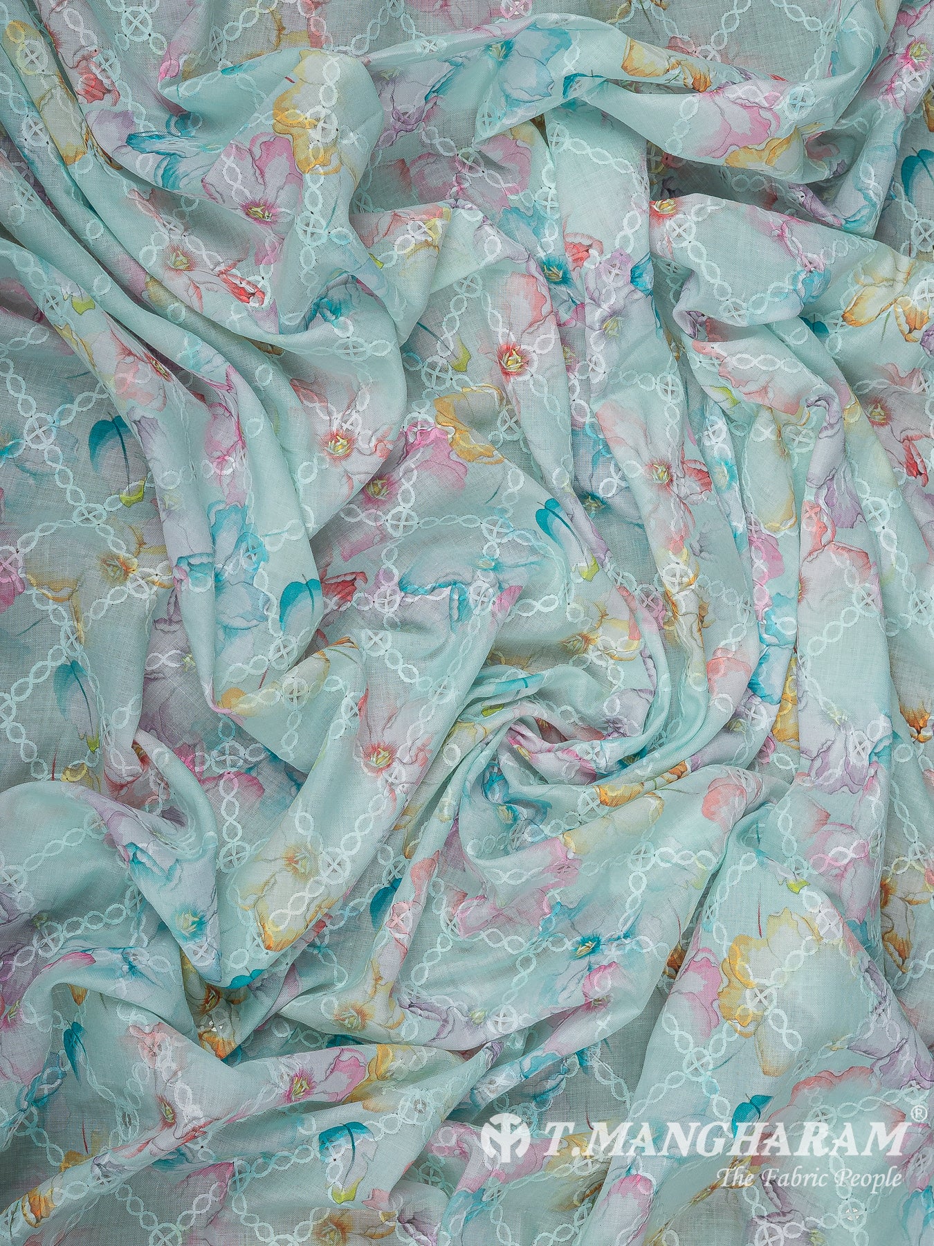 Blue Cotton Embroidery Fabric - EB11374