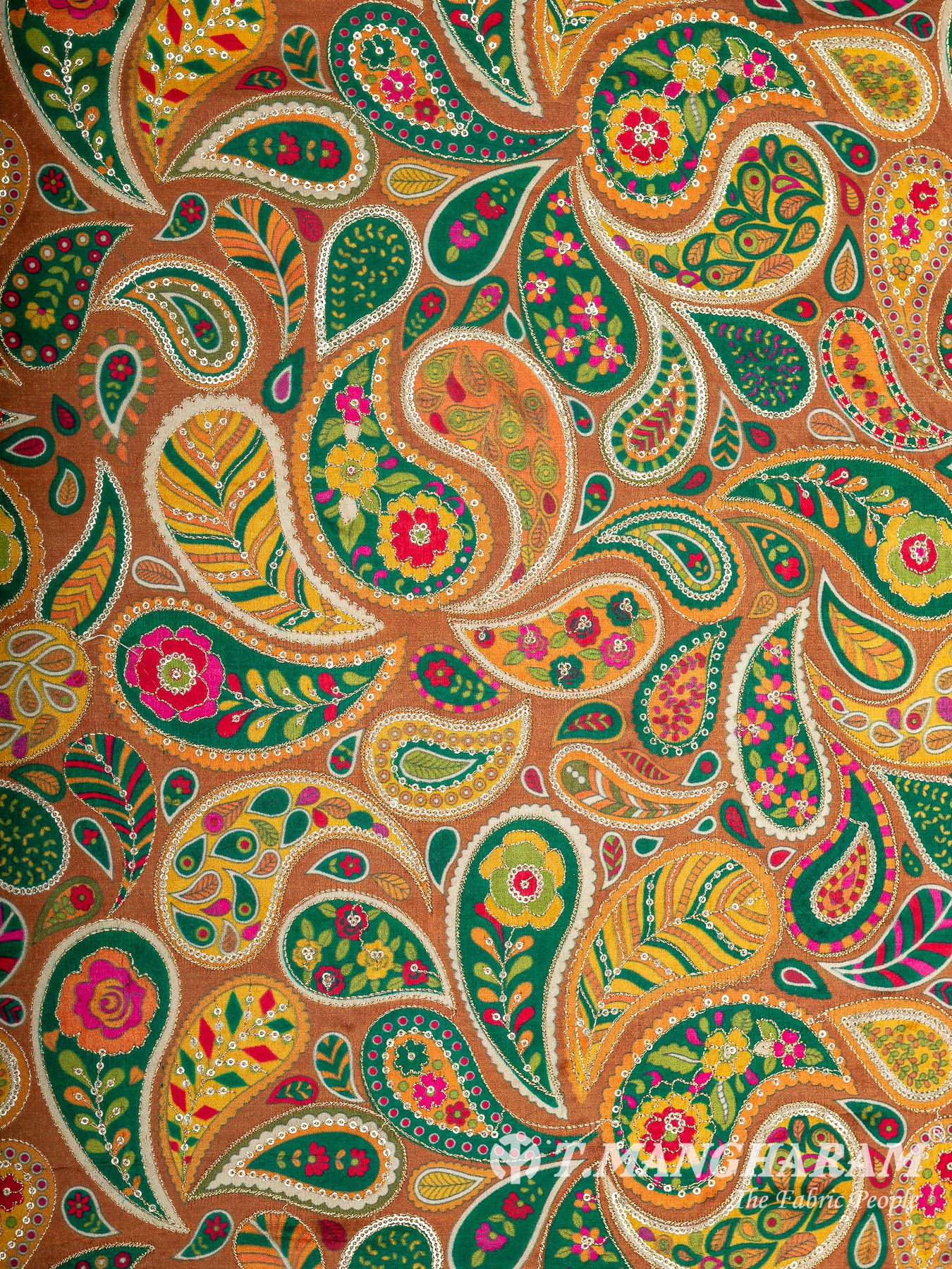 Brown Crepe Embroidery Fabric - EC14591