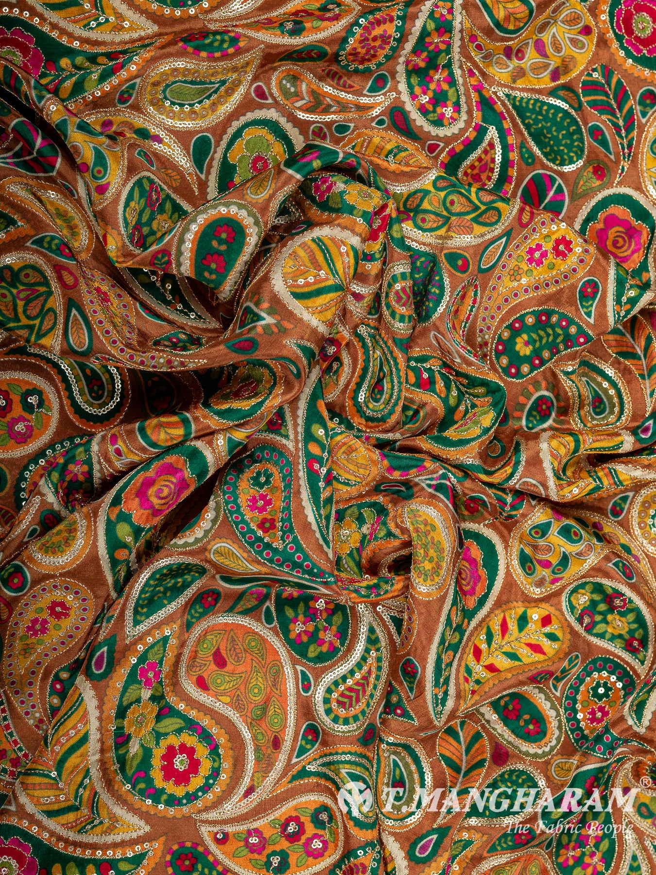 Brown Crepe Embroidery Fabric - EC14591