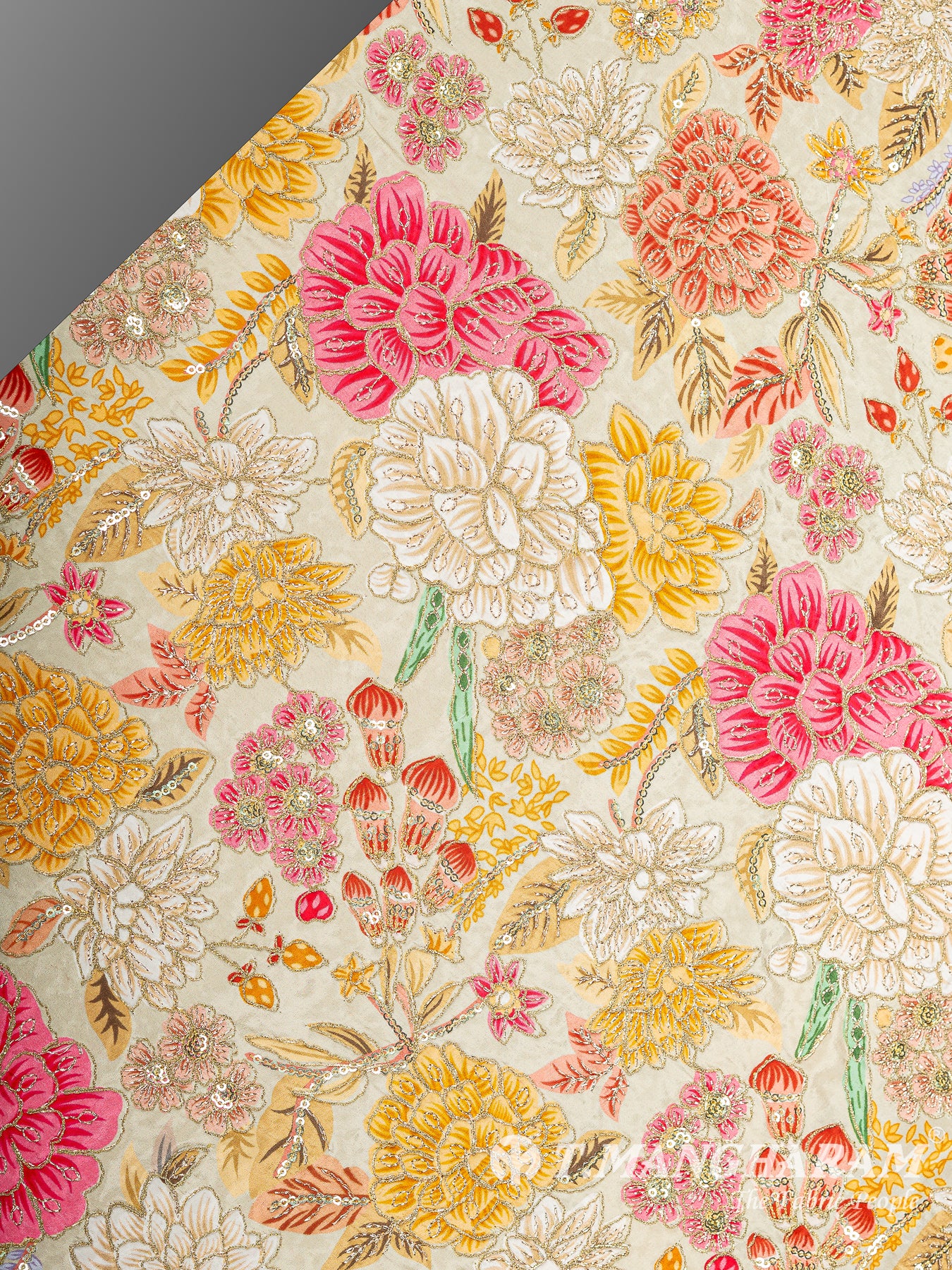 Beige Crepe Embroidery Fabric - EC14931